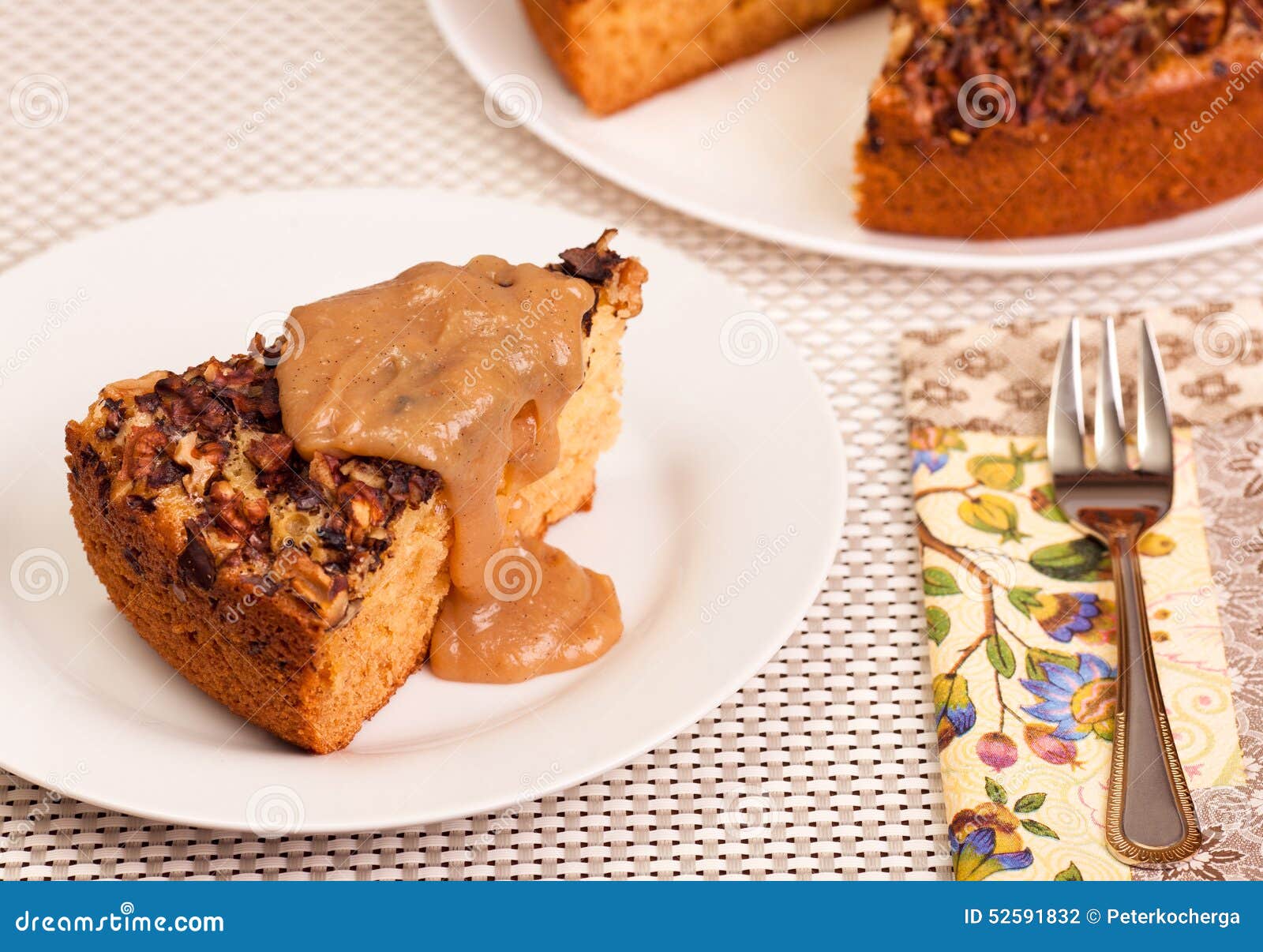 The cake with sweet sauce stock photo. Image of food 52591832