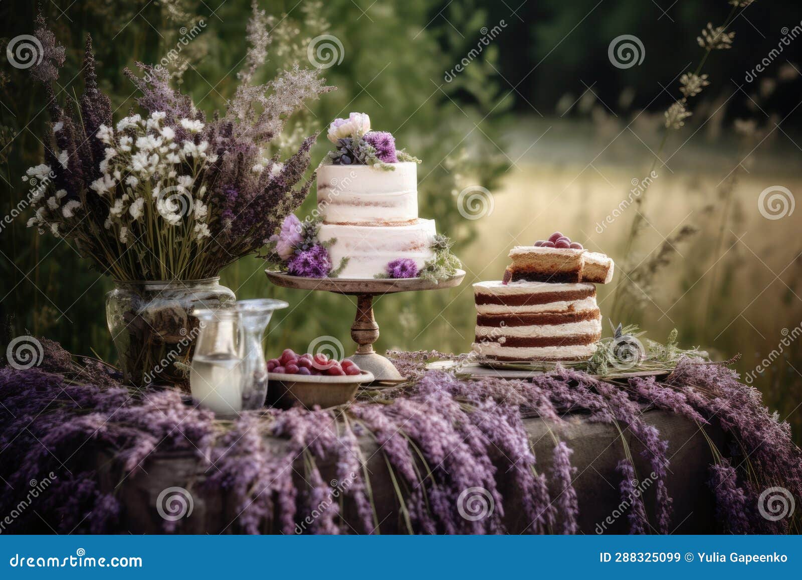 A Cake Table in an Outdoors Setting Stock Image Image of baked