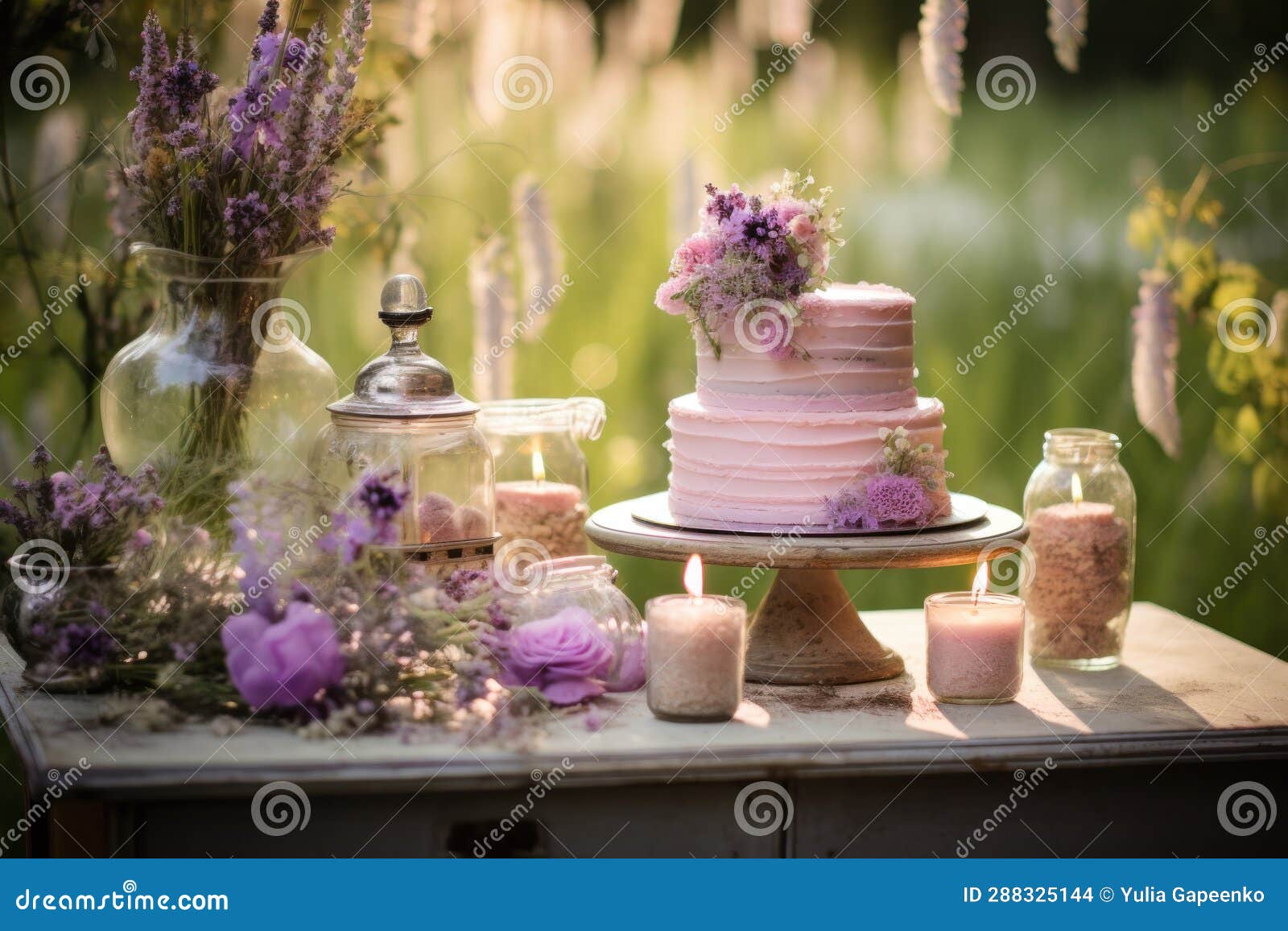 A Cake Table in an Outdoors Setting Stock Photo Image of gourmet