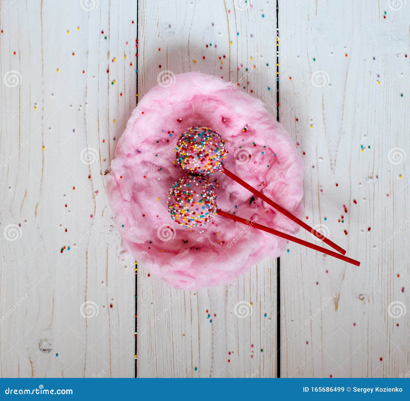 Cakepops in the Nest Made from Candyfloss, White Background Stock