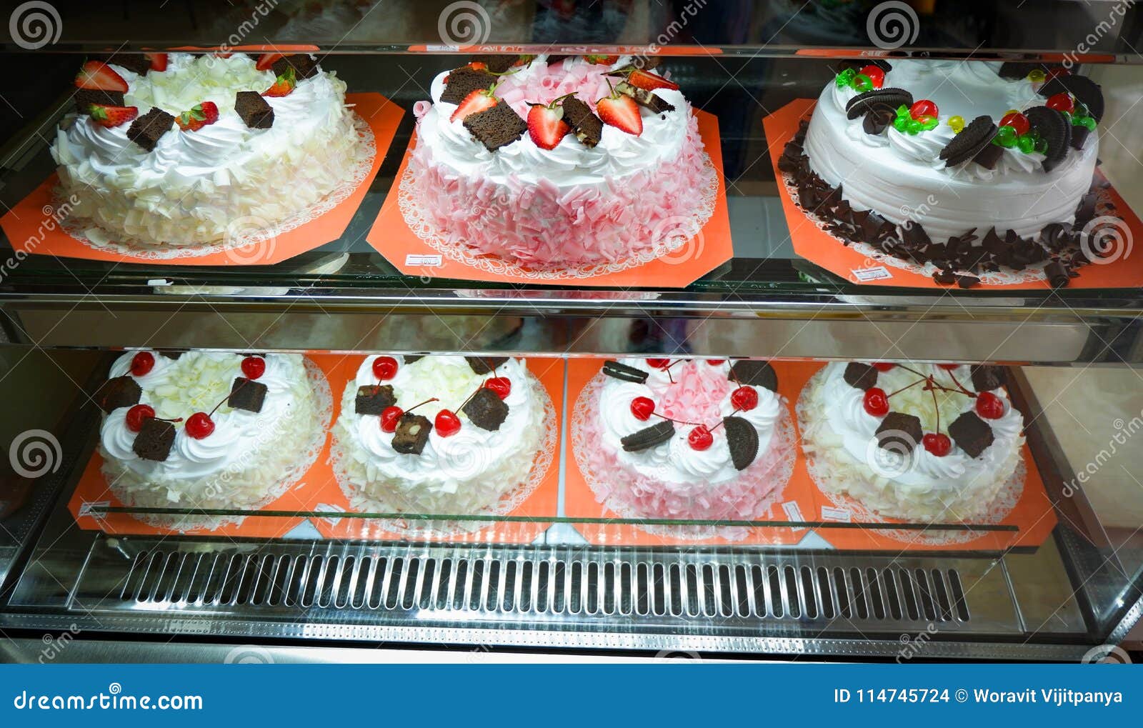 Cakes in a coffee shop stock photo. Image of pastry 114745724