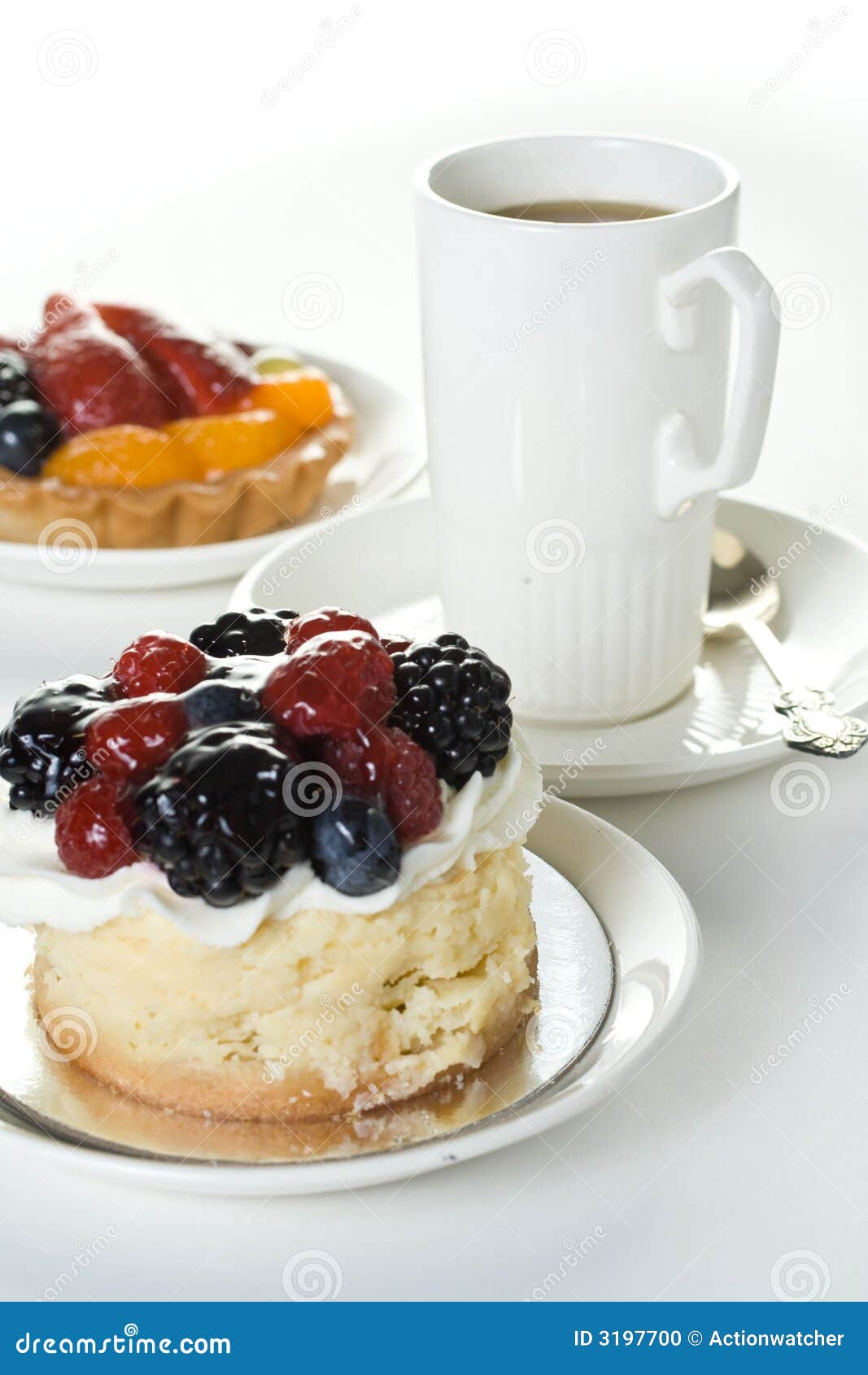 Cakes and cup of coffee stock photo. Image of luxury, blackberry 3197700