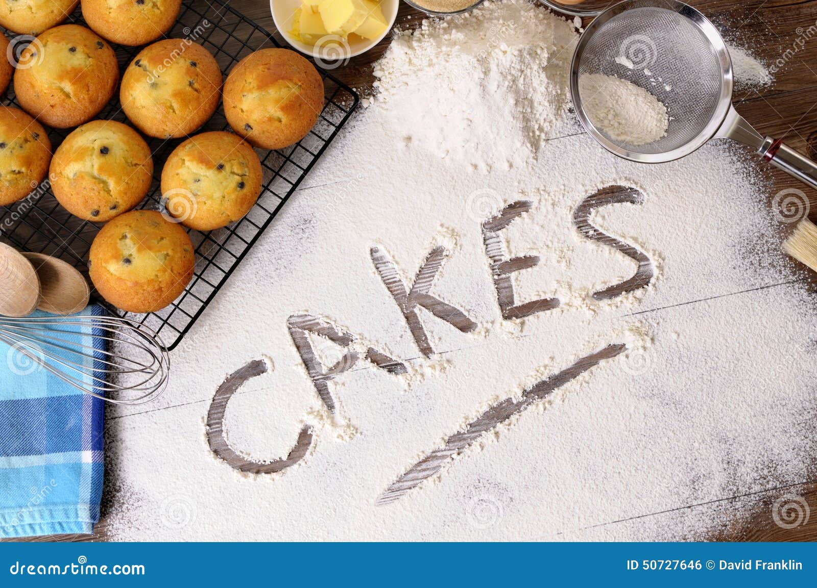 Making Cake, Ingredients, Word Written In Flour Stock 