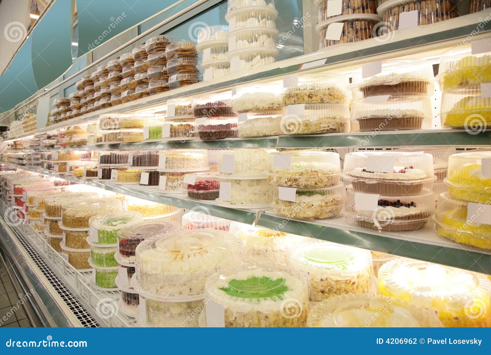 Cakes and pies in store stock photo. Image of chopping 4206962