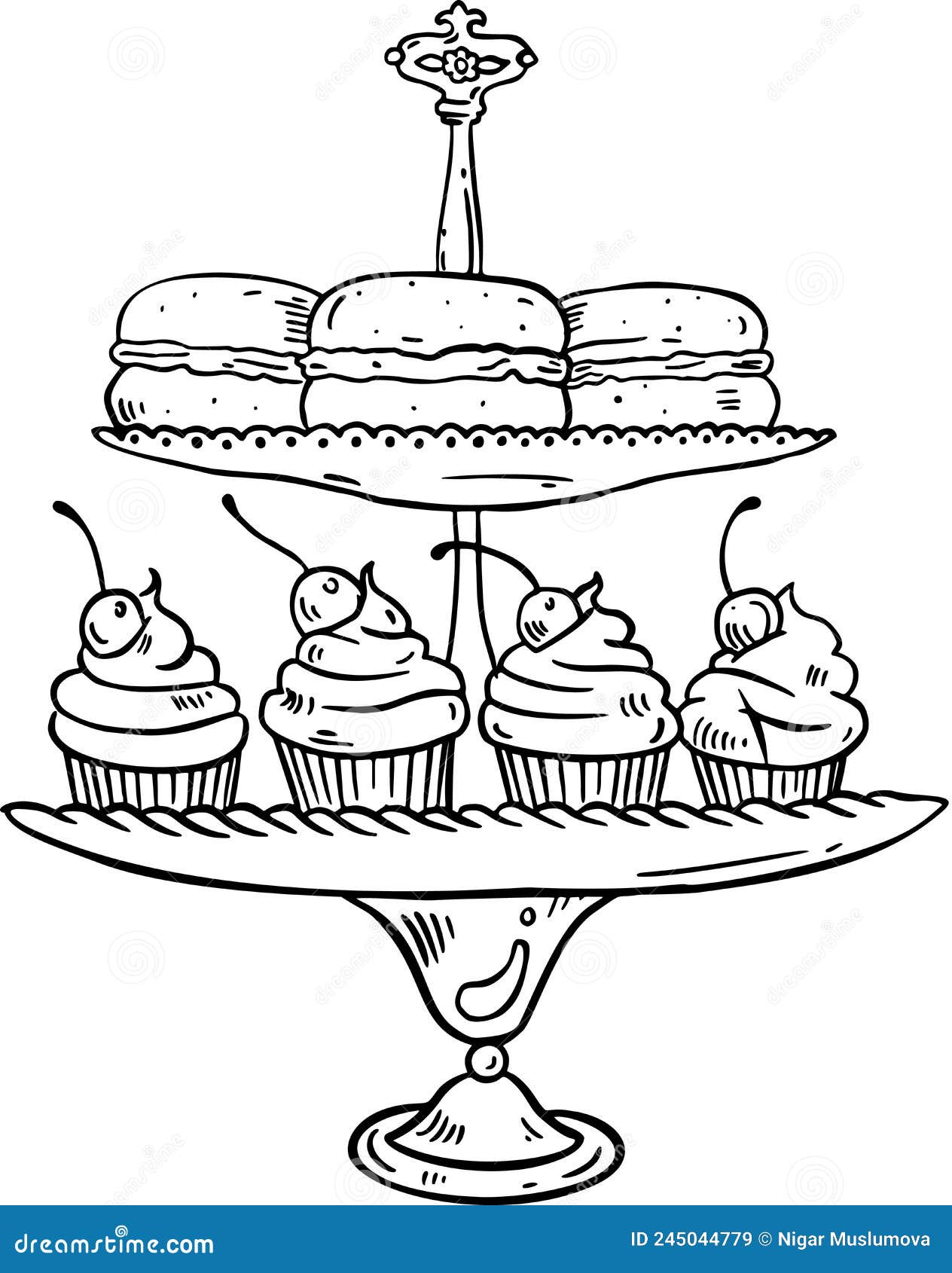 Cakes on a Stand, Hand Draw Vector Illustration Art Stock Vector