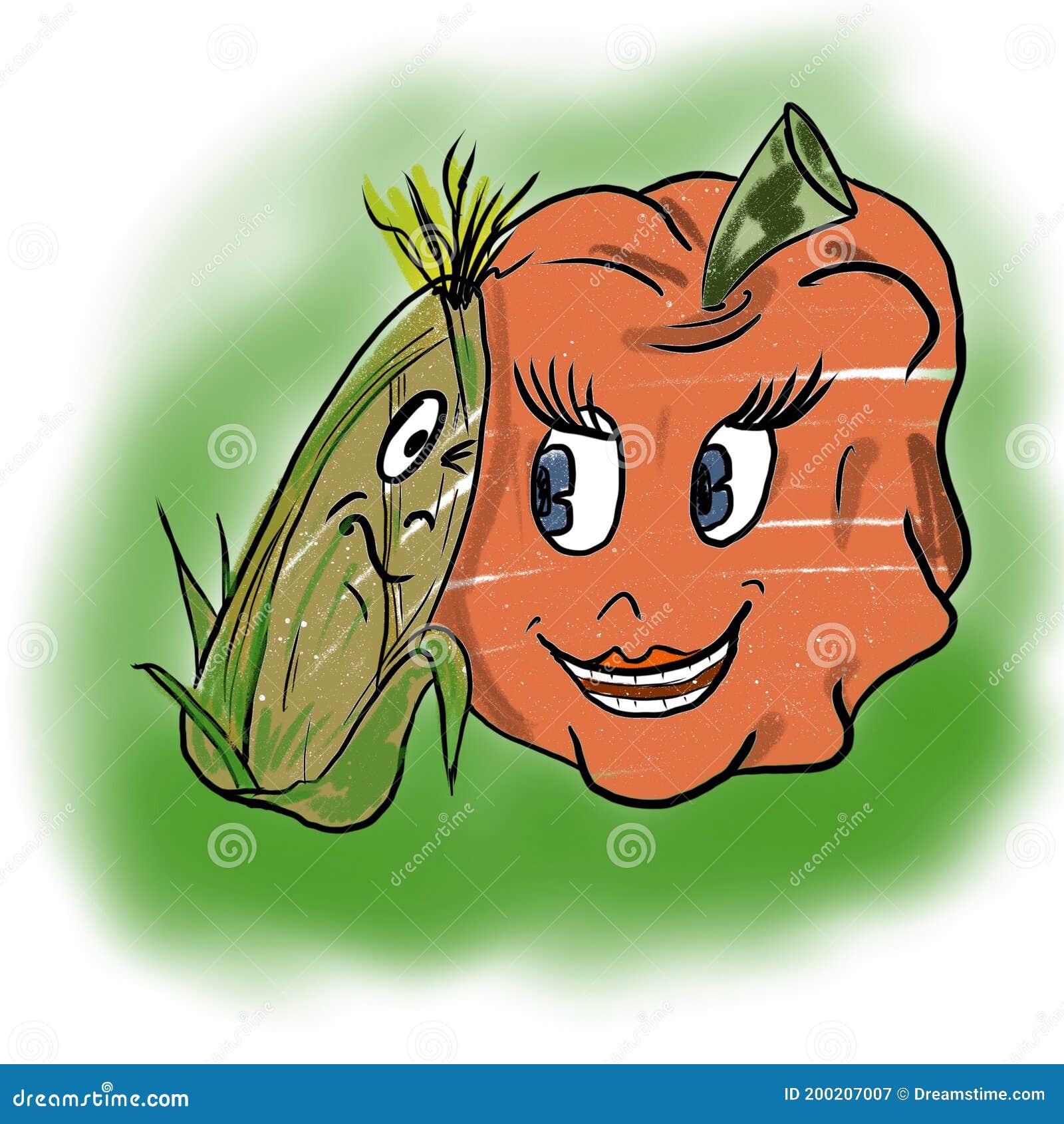 Calabaza De Verduras Para Dibujar Y Maíz . Naturaleza De Ilustración Stock  de ilustración - Ilustración de animado, loco: 200207007