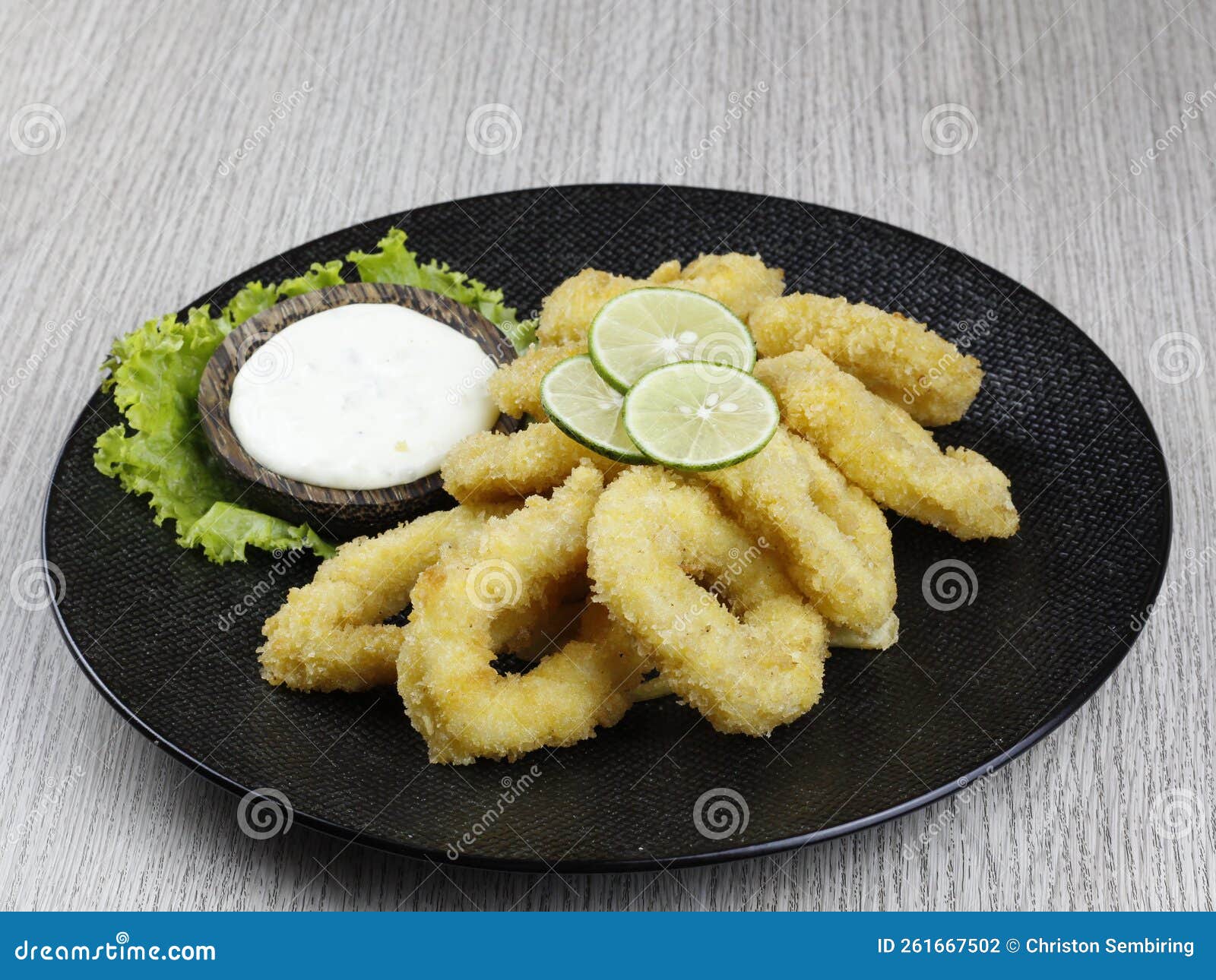 Calamari with Tartar Sauce and Lime Stock Photo Image of fried