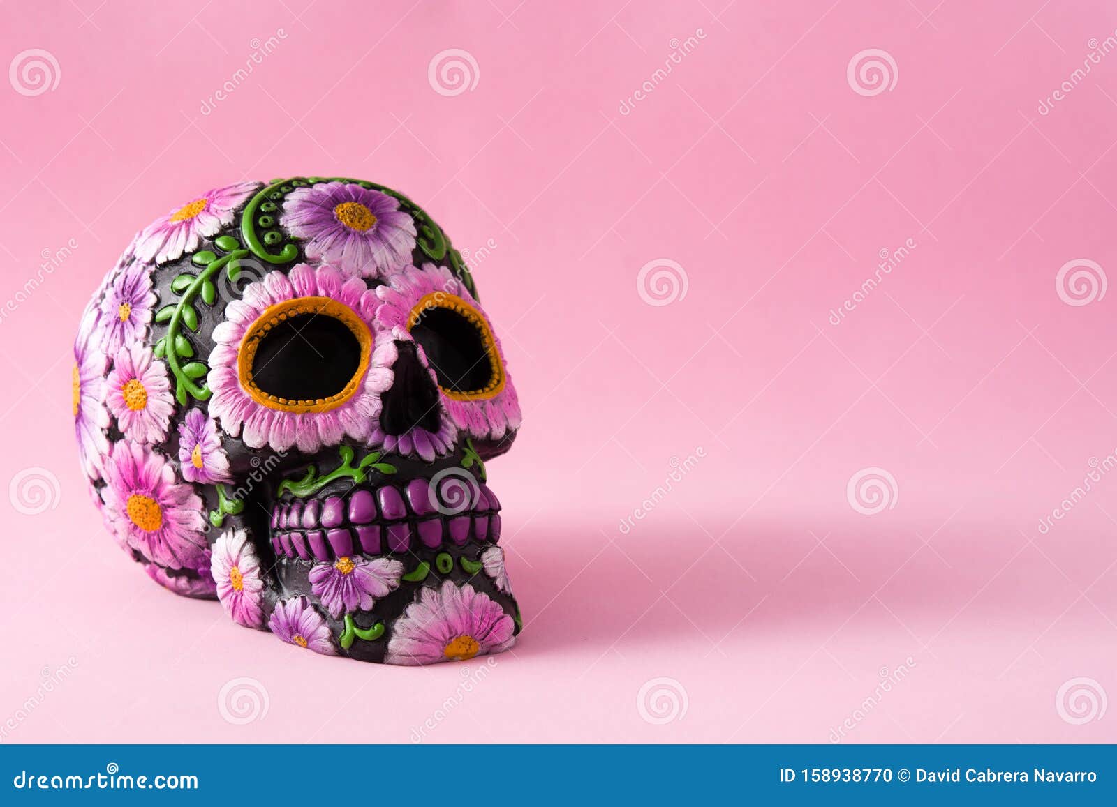 Calavera TÃpica Mexicana Con Flores Pintadas De Fondo Rosa. Dia De Los  Muertos Foto de archivo - Imagen de violeta, flores: 158938770