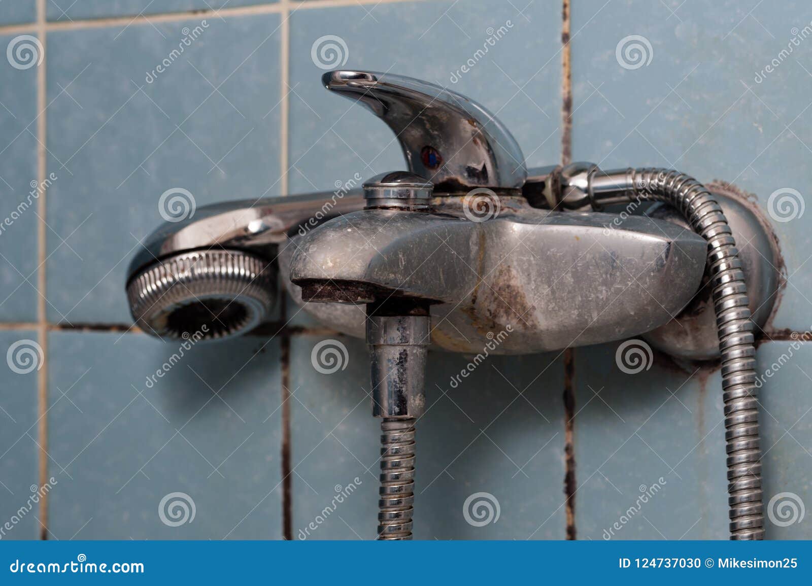 Calcified Faucet And Shower Head Stock Photo Image Of