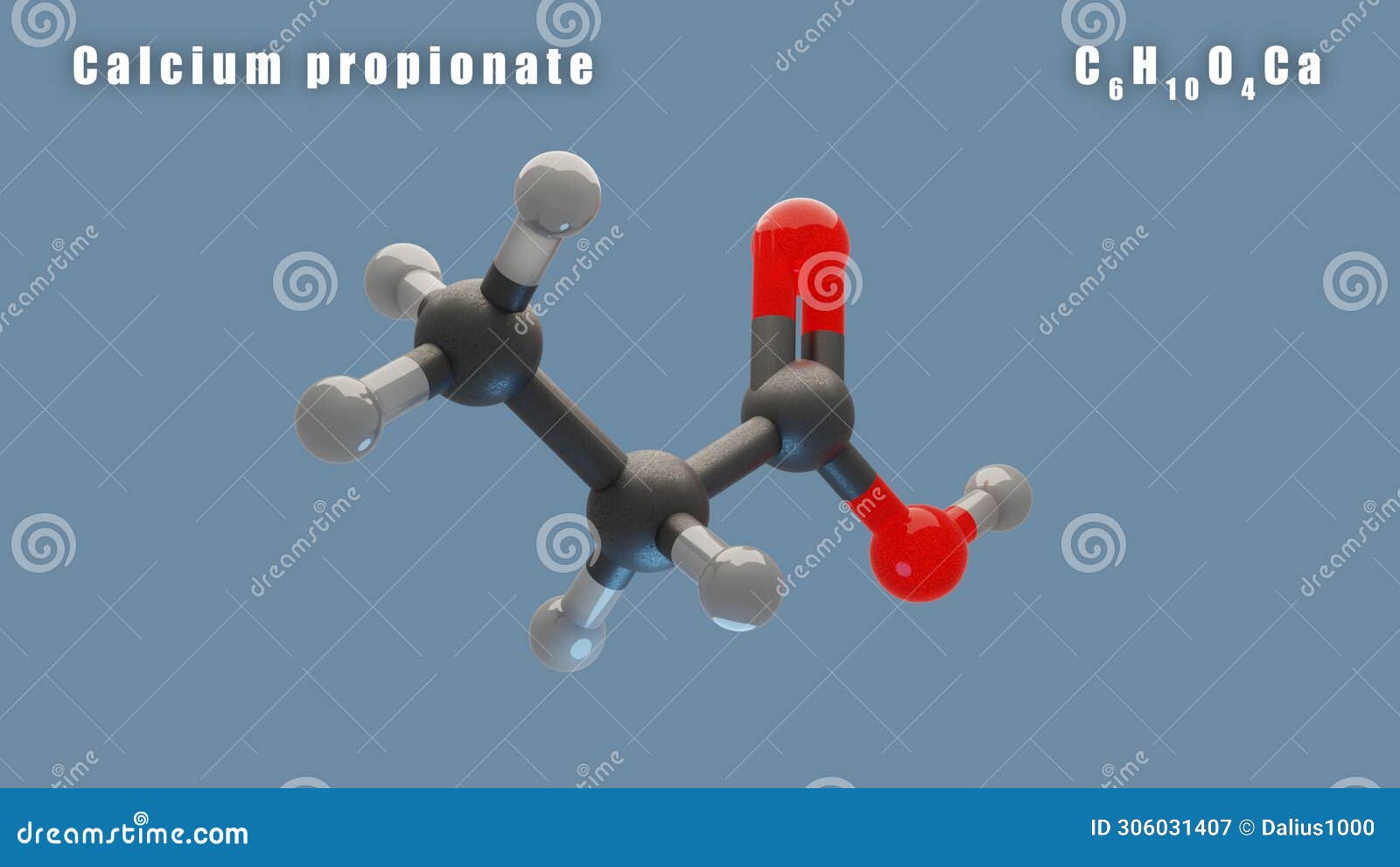 calcium propionate molecule of c6h10o4ca 3d conformer render. food additive e282