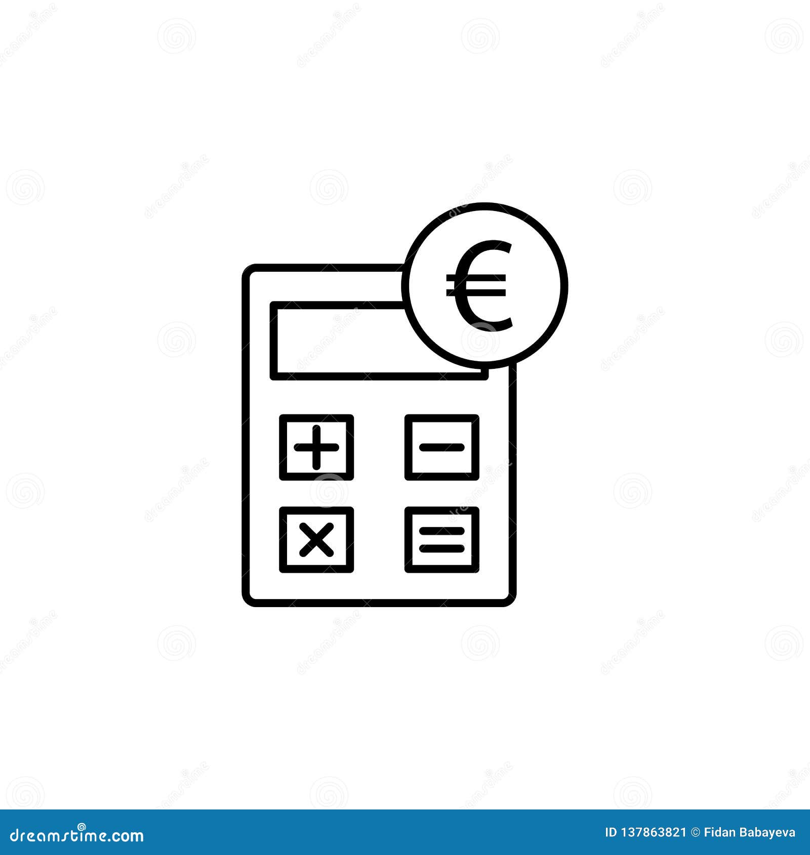 Calcolatore, euro icona Elemento dell'illustrazione di finanza I segni e l'icona di simboli possono essere usati per il web, logo, app mobile, UI, UX su fondo bianco