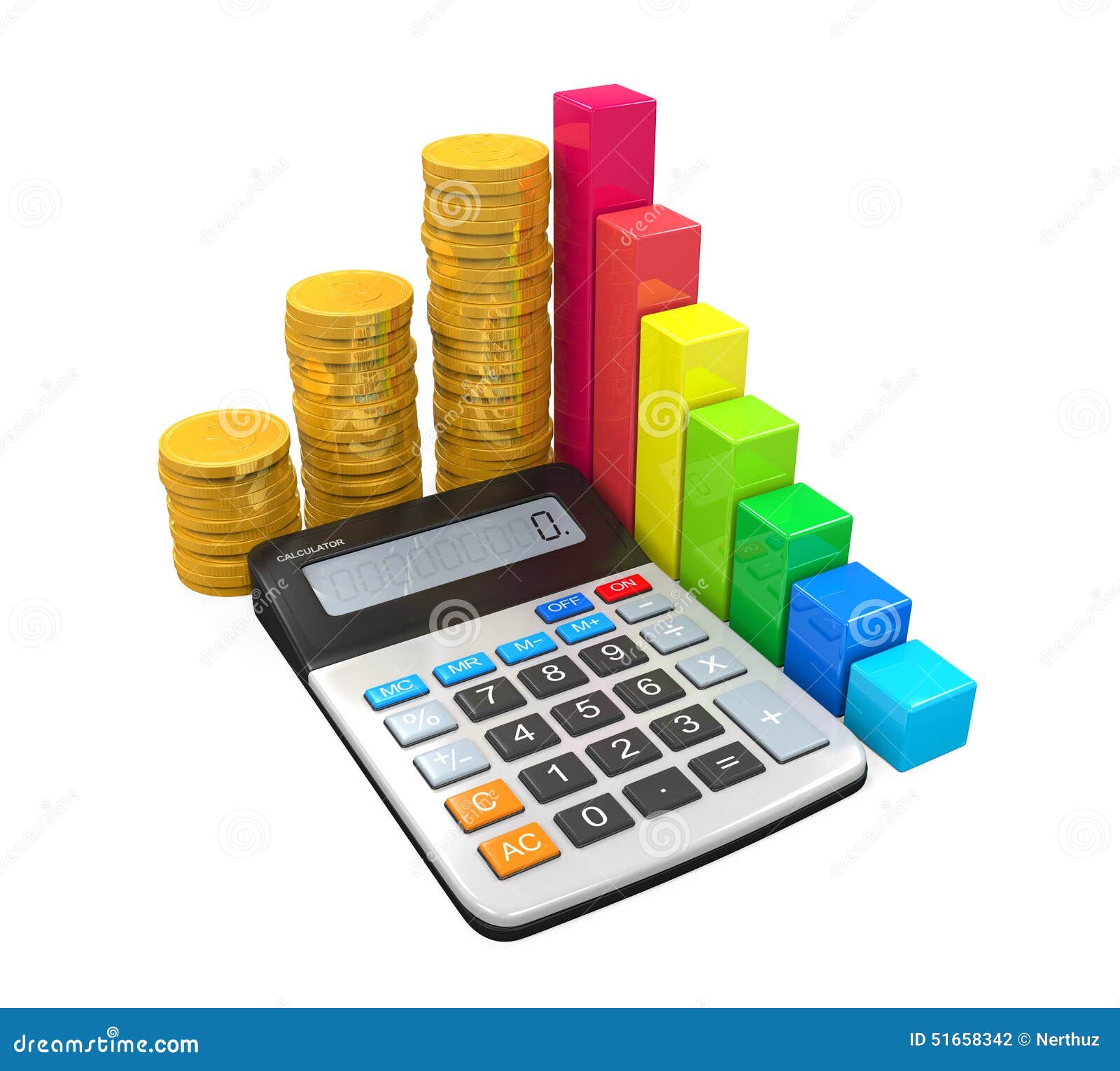Calculator with Bar Graph and Coins Stock Illustration Illustration