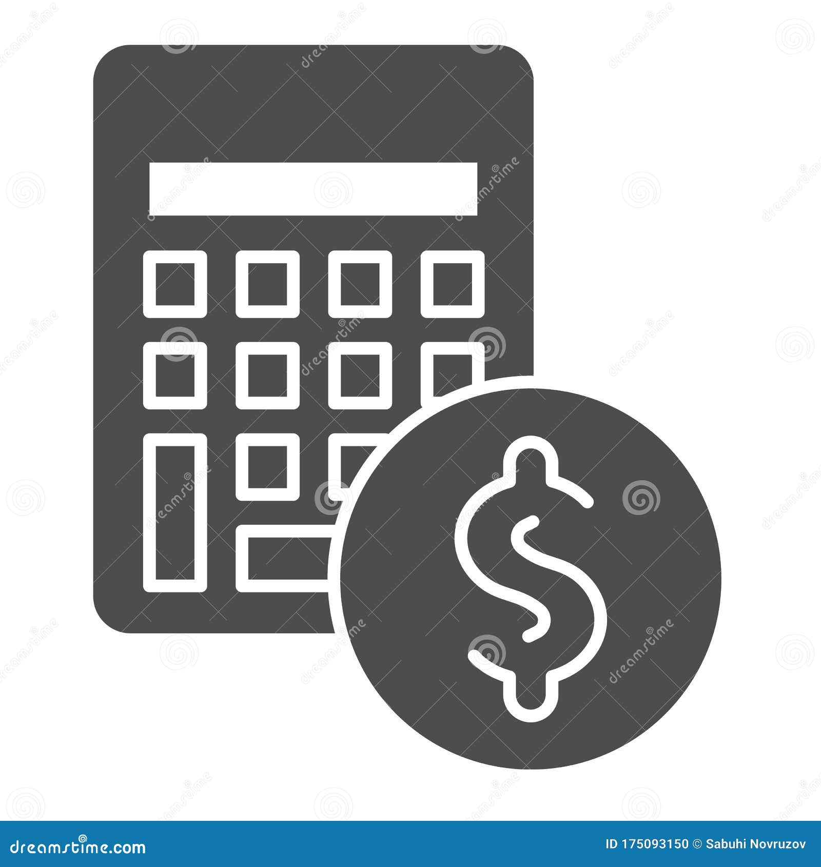 Calculator with Coin Solid Icon. Budget Money Saving Symbol
