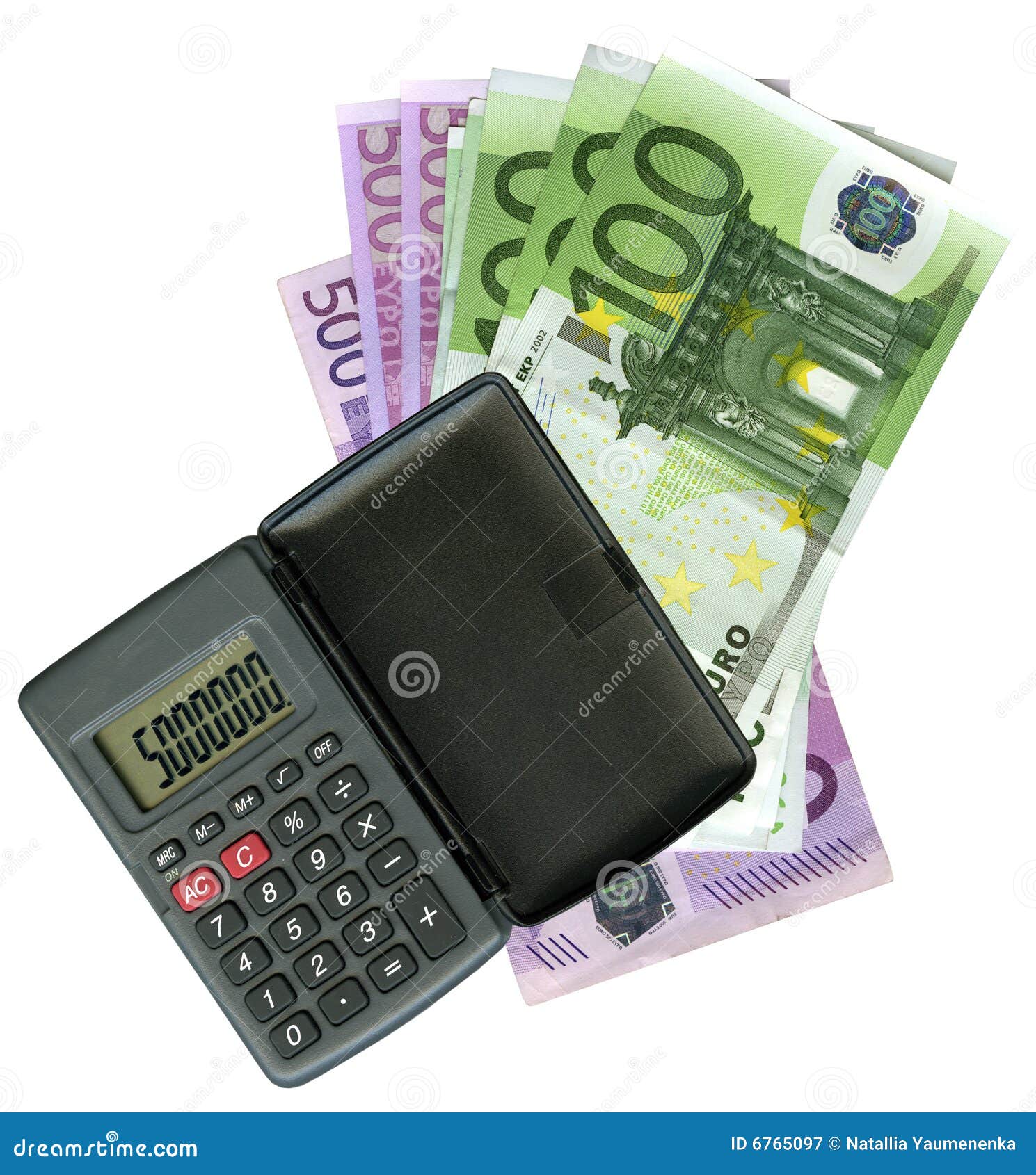 Calculator with Euro Bank Notes Stock Image Image of finances, white