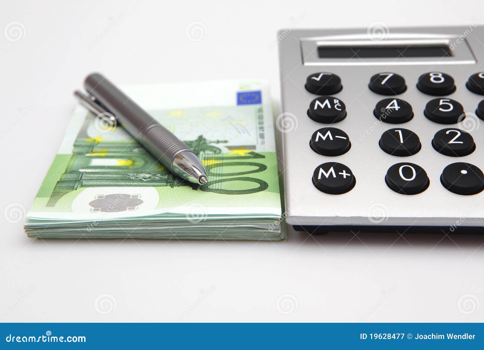 Calculator with Euros and Pen Stock Image Image of money, appliance