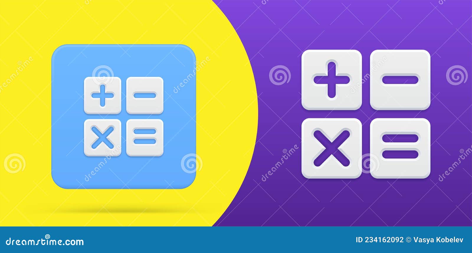 Calculator Mathematic Simple 3d Icon Button Set Vector Illustration