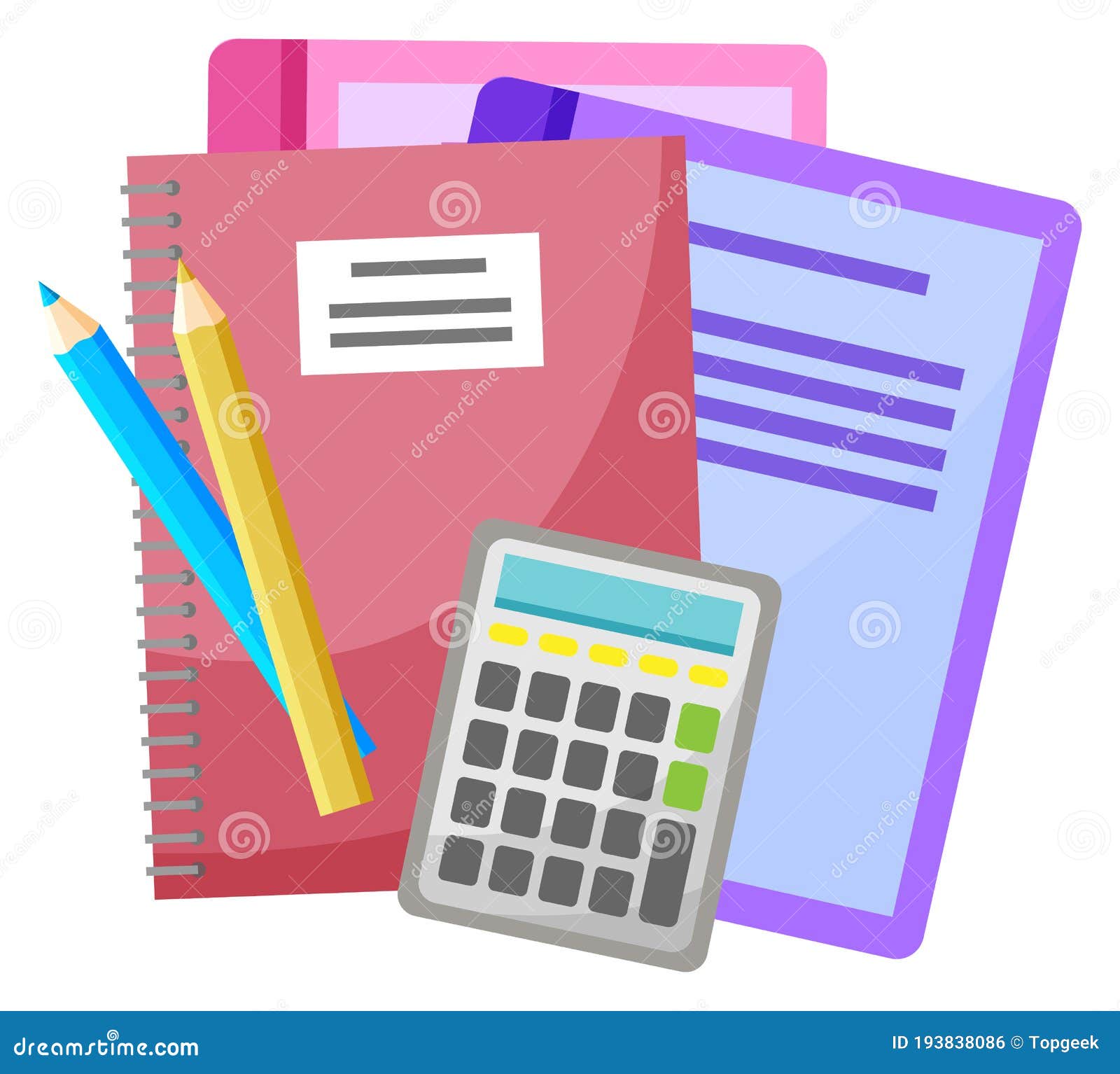 a drawing of various objects for studying or studying with books,  calculator and other equipment. Stock Vector