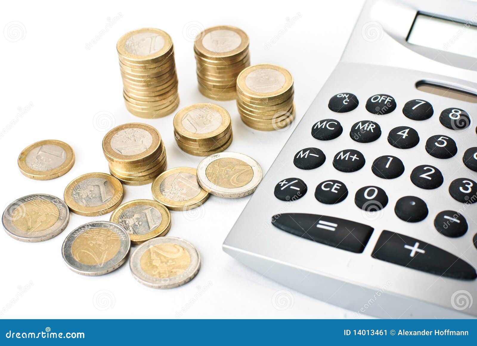 Calculator with Stacks of Euros Stock Image Image of coin, computer