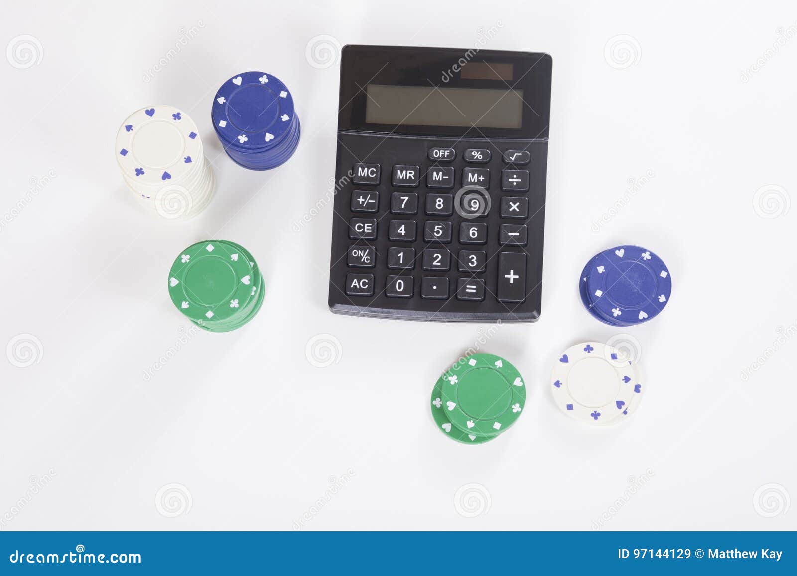 Calculator Surrounded by Assorted Poker Chips Stock Image Image of