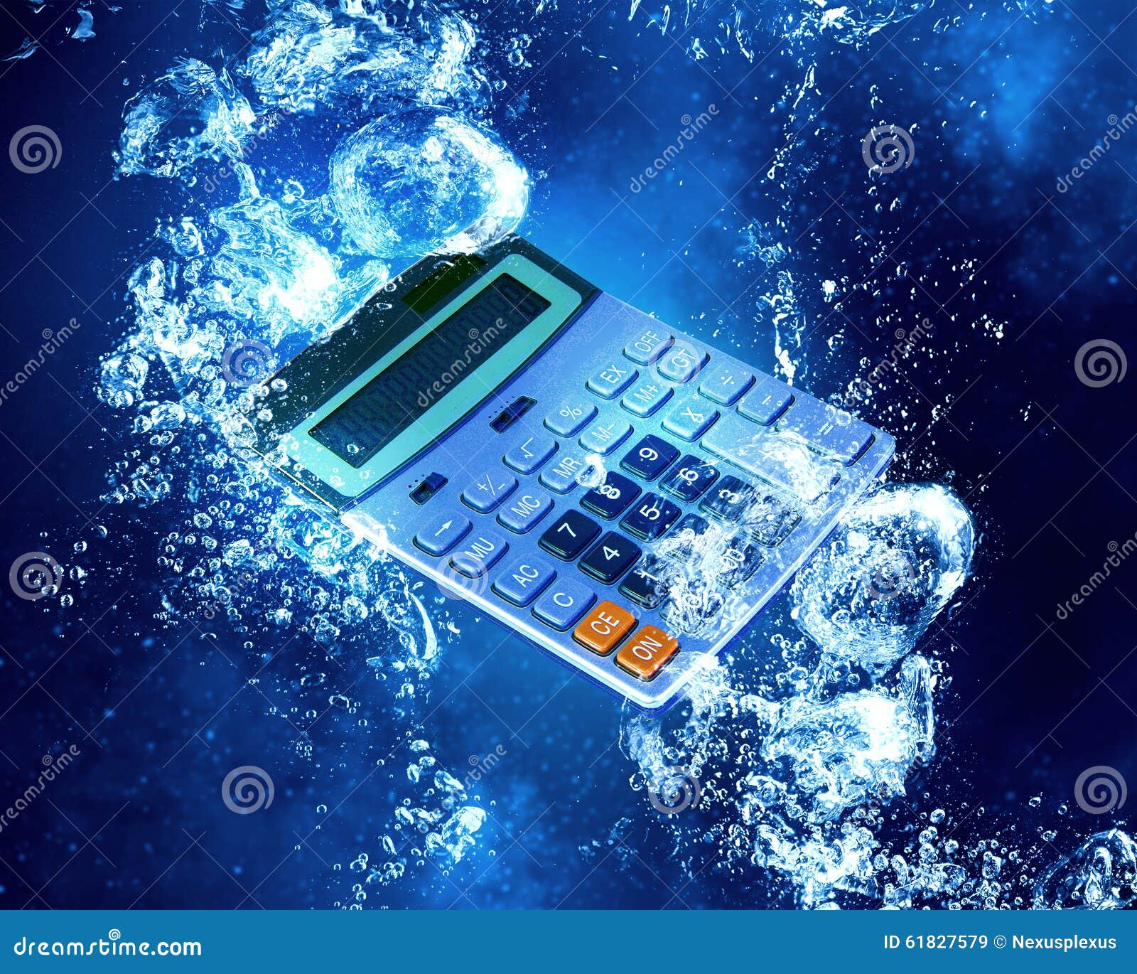 Calculator under water stock image. Image of symbol, math 61827579