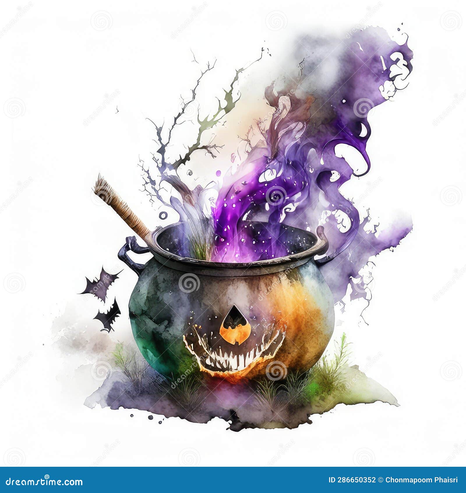 Caldeirão De Bruxa Fofo Clipart Em Aquarela De Halloween PNG