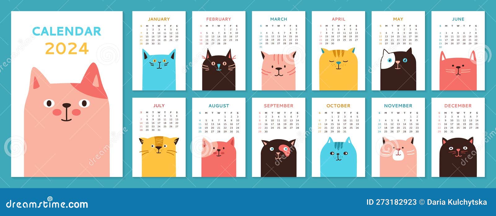 Calendário de anime de menina gato 2023