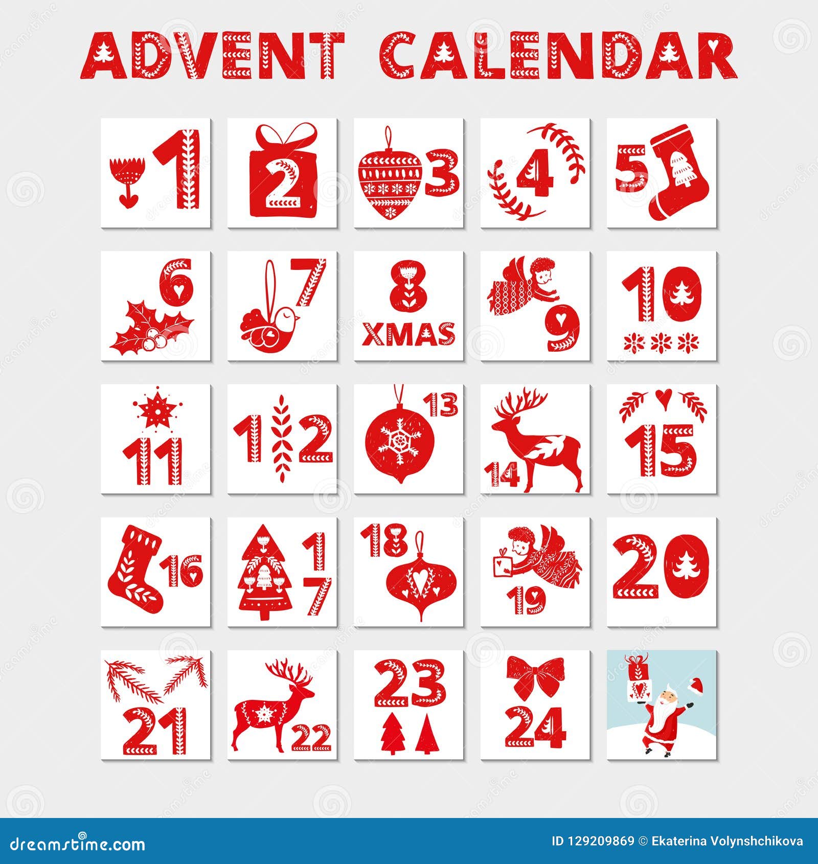 Calendário Do Advento Cartões Da Celebração Do Feriado Do Natal Para a Contagem  Regressiva Ilustração do Vetor - Ilustração de cartaz, feriado: 129209869