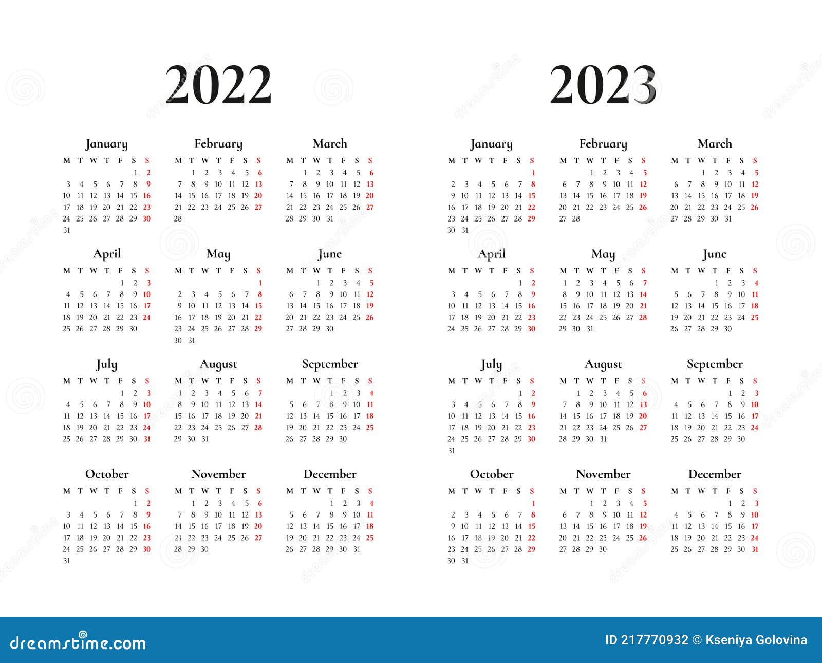 Calendario E2023 Calendário 2022 E 2023 Semana Começa Na Segunda-feira Ilustração do Vetor - Ilustração de data, projeto: 217770932