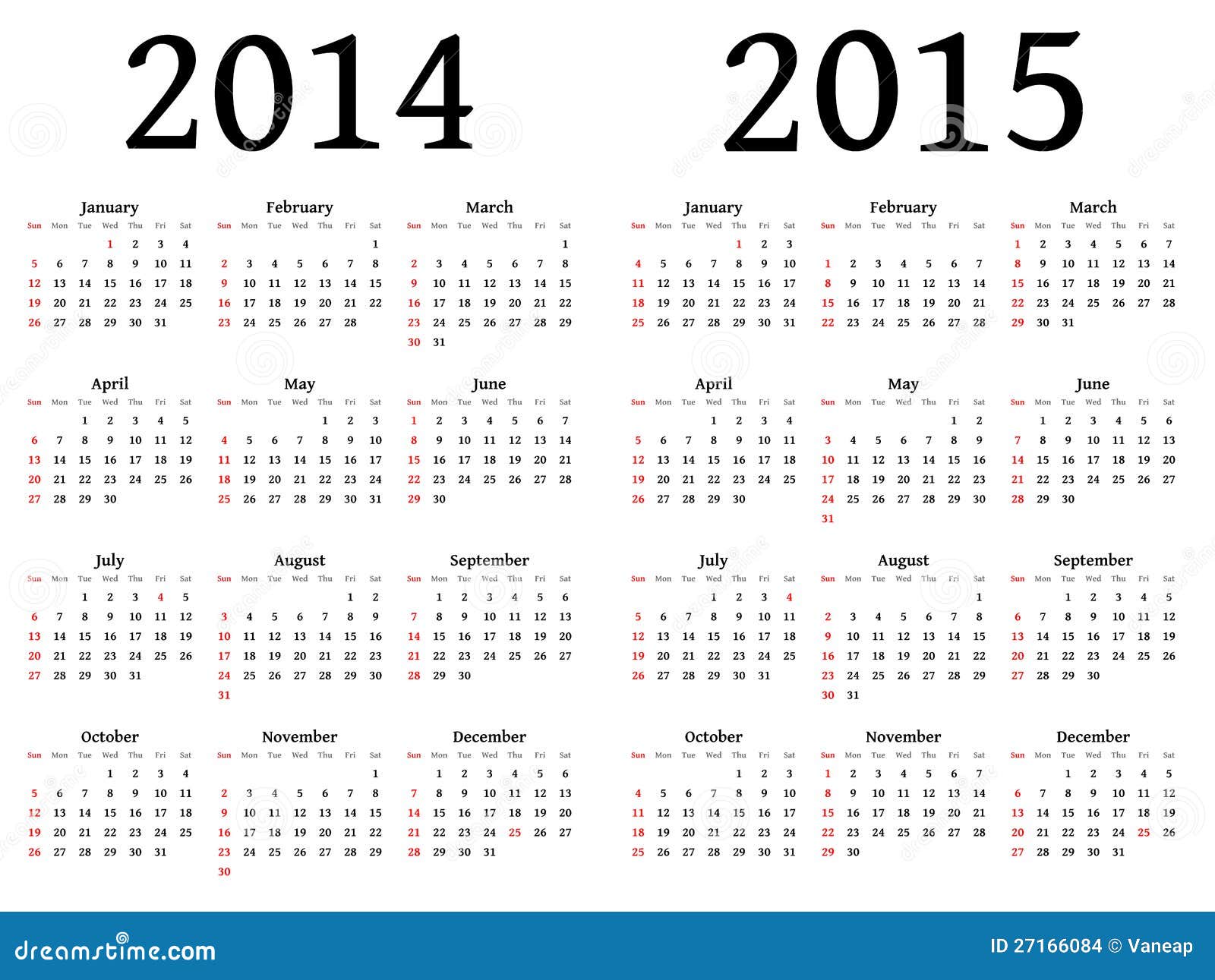 Male højen gøre det muligt for Calendar for 2014 and 2015 in Vector Stock Vector - Illustration of agenda,  template: 27166084