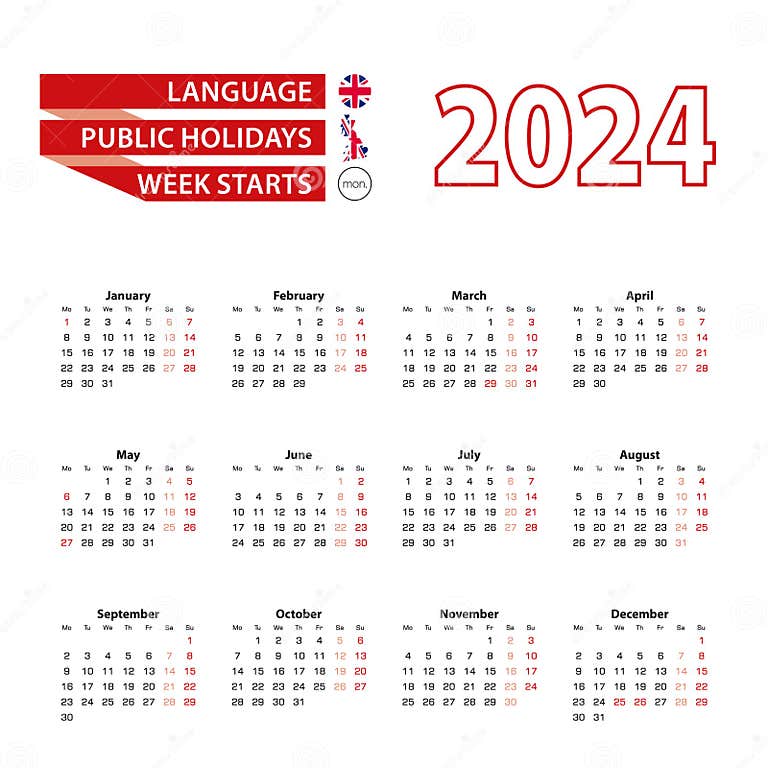 Calendar 2024 in English Language with Public Holidays of the United