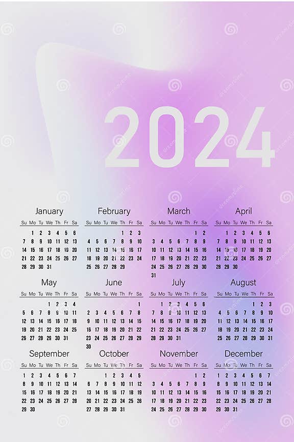 Calendar 2024 Template Design on Abstract Background Light Pink