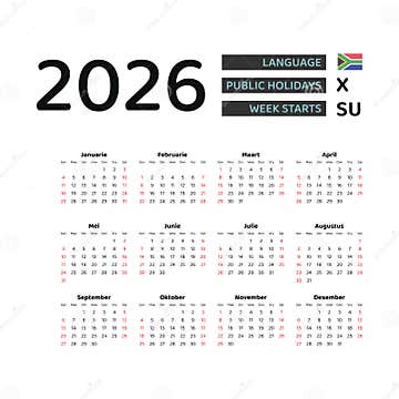 Calendar 2026 Afrikaans Language with South Africa Public Holidays ...