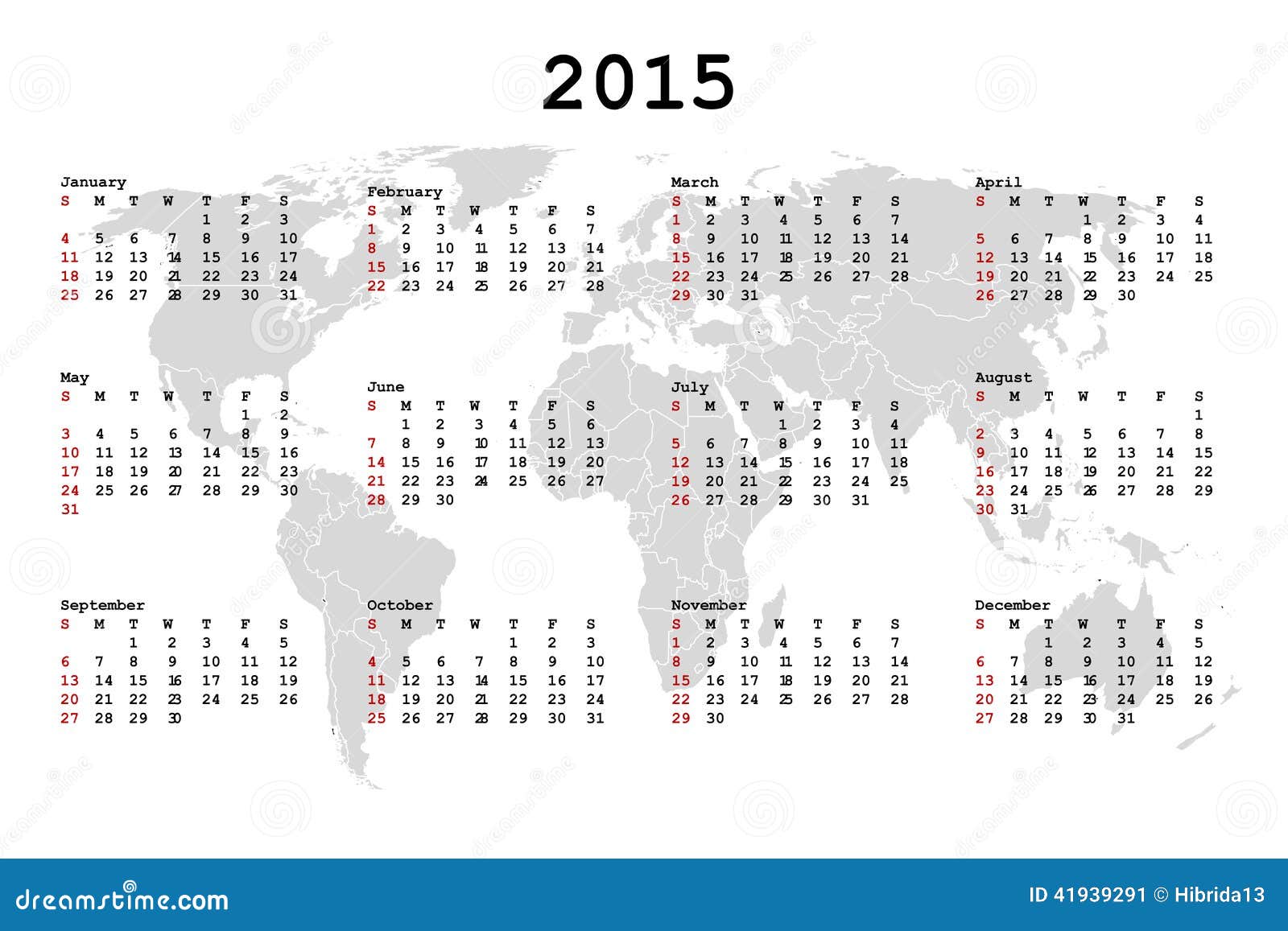 2015 Calendar for Agenda World Map Vector - Illustration of background, math: 41939291