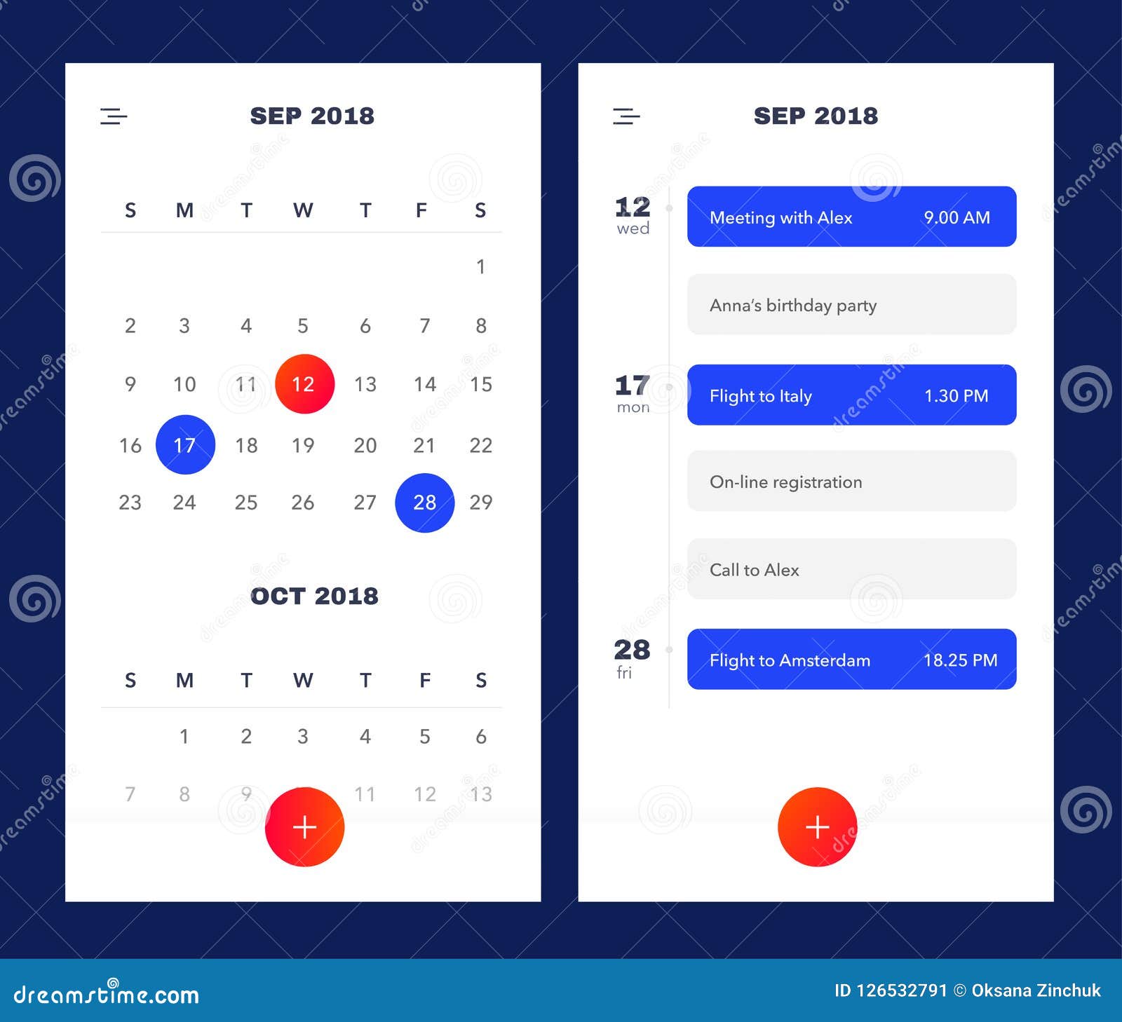 Calendar Application Template With To Do List And Tasks UI UX. Design