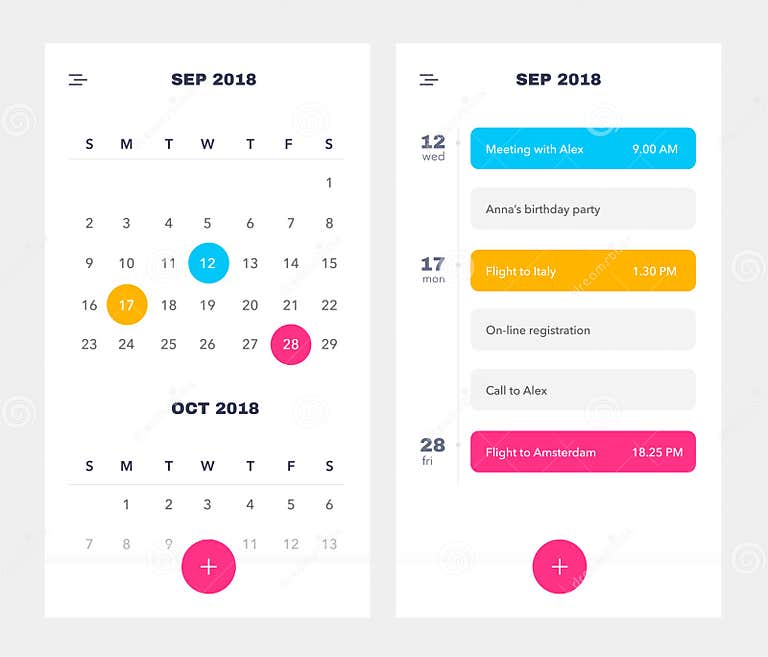 Calendar Application Template with To Do List and Tasks UI UX. Design ...