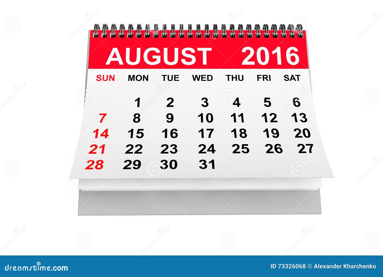 Afleiden Psychologisch Behandeling Calendar August 2016. 3d Rendering Stock Illustration - Illustration of  binder, date: 73326068