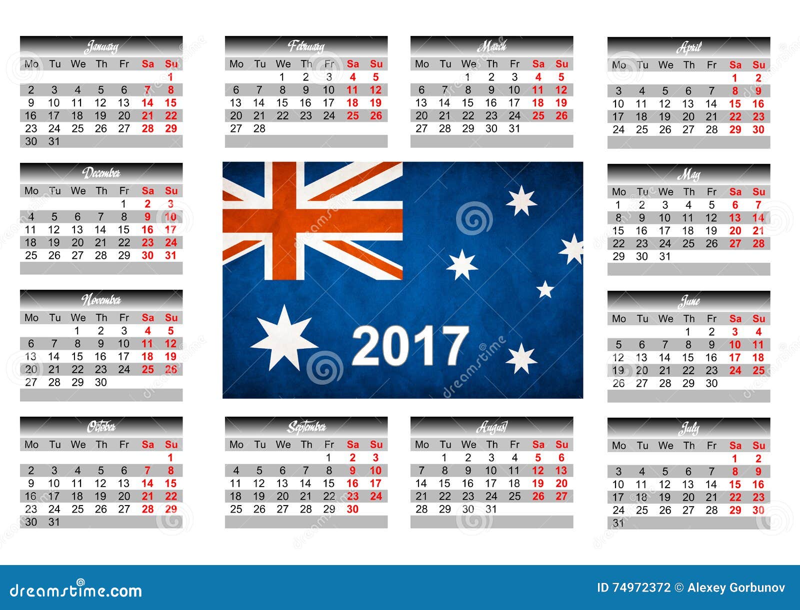 Calendar with Australian Flag Stock Illustration - Illustration of english: 74972372