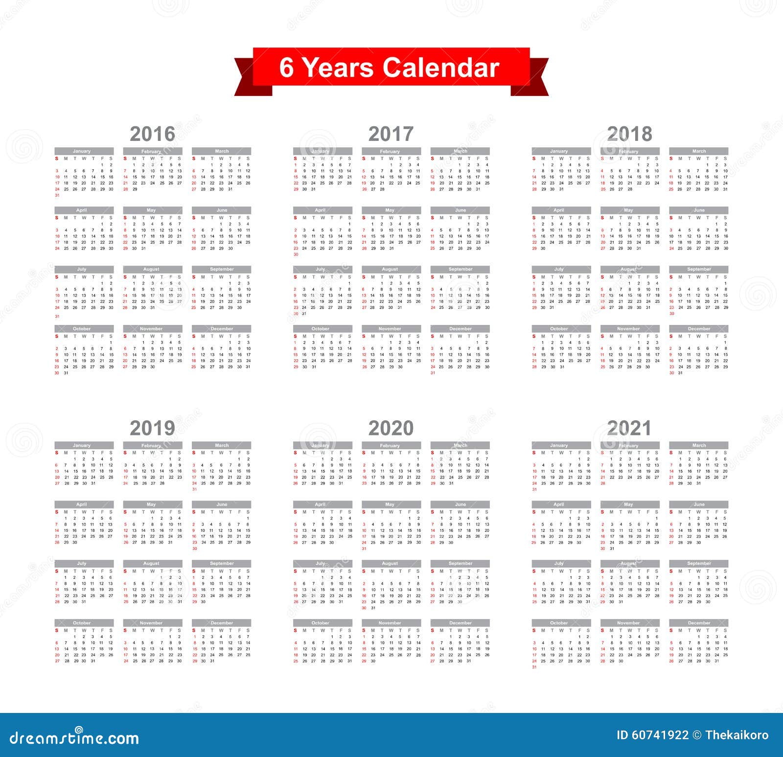 2016 2021 Calendar Black Text On A White Background Illustration 60741922 Megapixl 2016 2021 calendar black and white