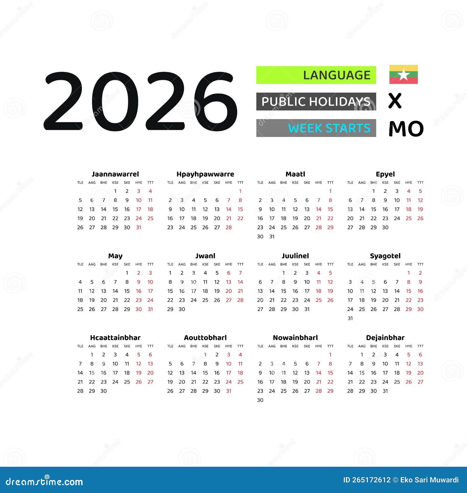 Burmese Classic Myanmar Calendar 20252026 Elle Nissie Myanmar Calendar 2025