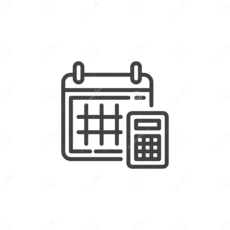 Calendar and Calculator Line Icon Stock Vector Illustration of date