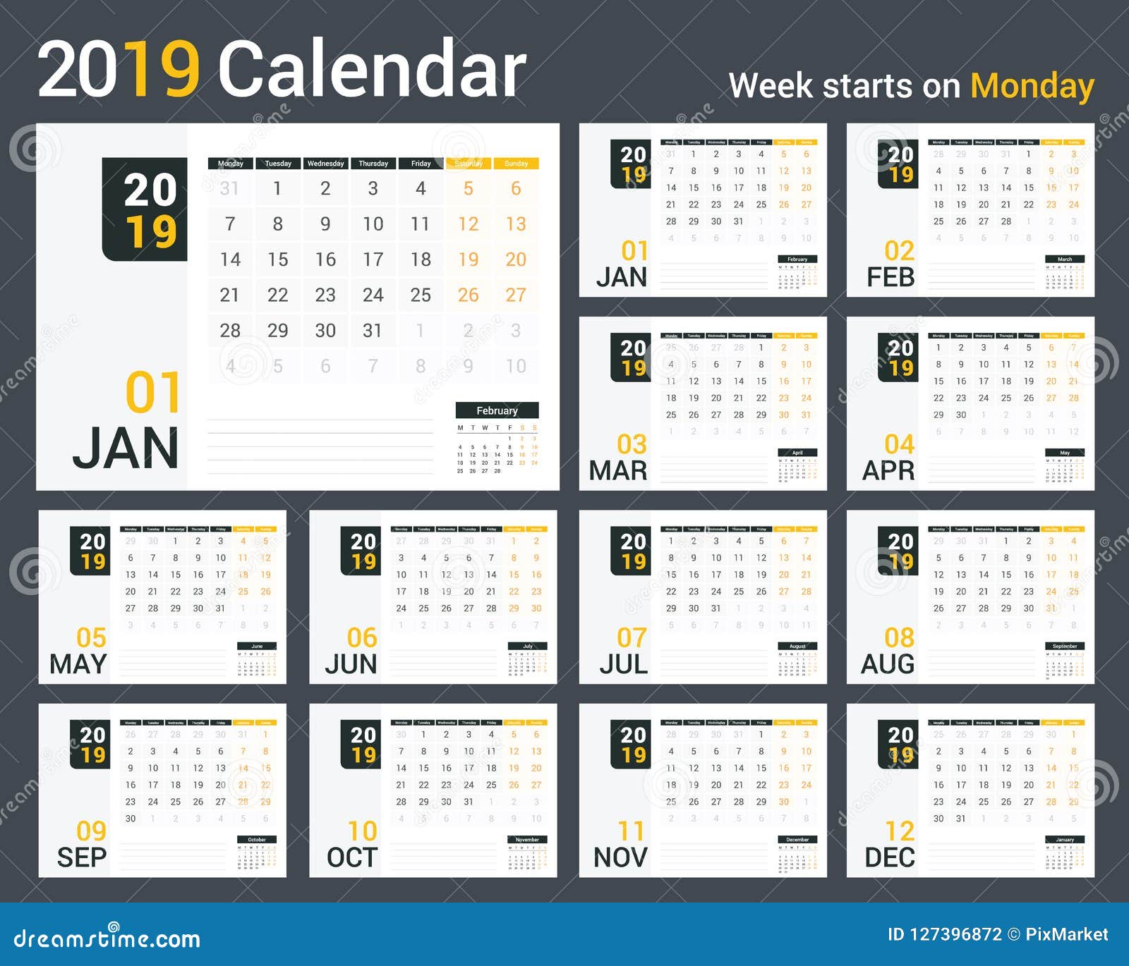 2019 Calendar inventory vector. Case in point of organizer photo relating to Calendar Template for Pages named 2019 Calendar inventory vector. Example of organizer