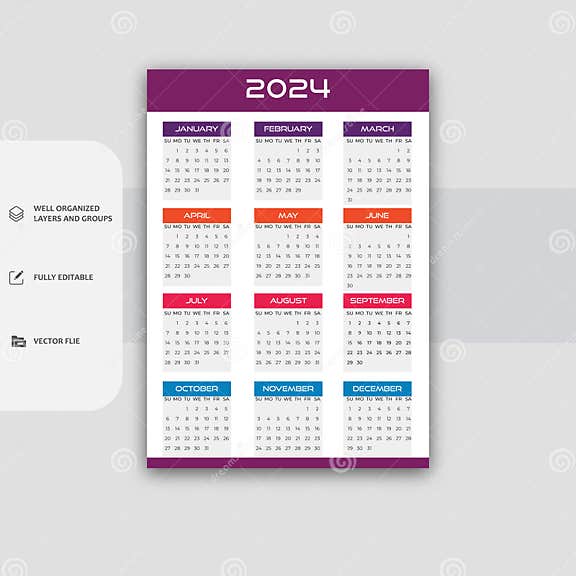 Calendar 2024, Calendar 2025 Week Start Monday Corporate Design Template Vector Stock Vector