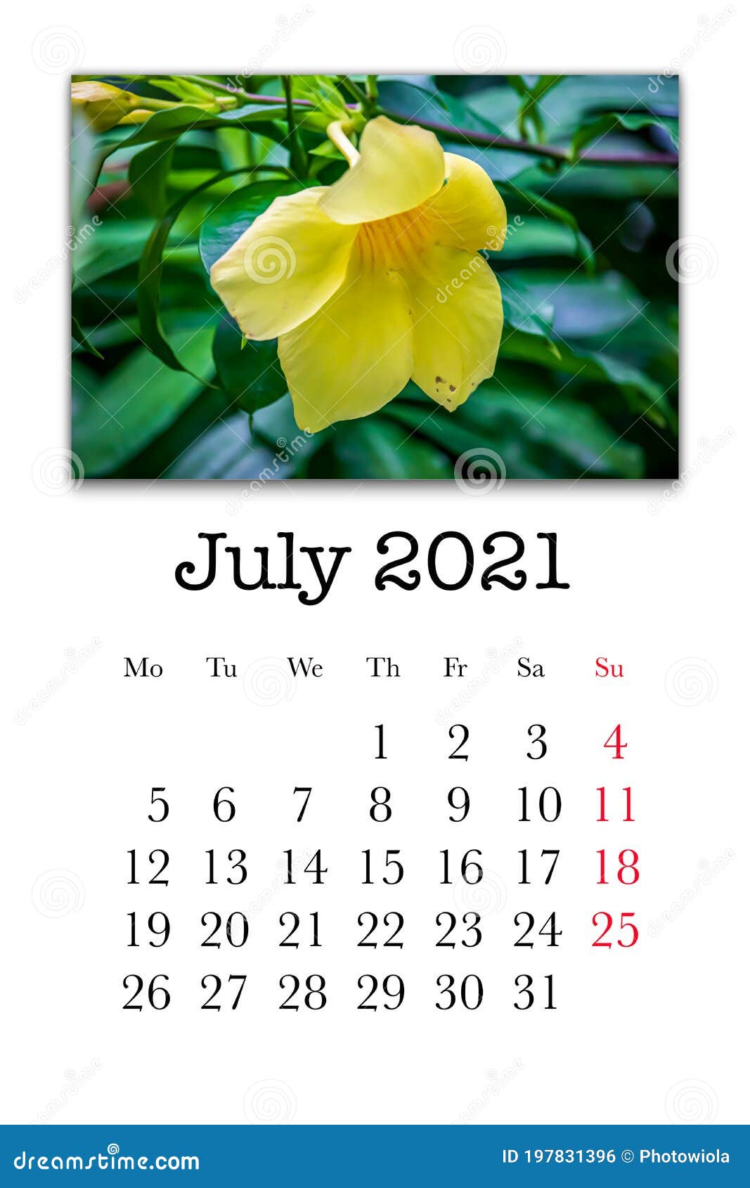 Calendar Card for the Month of July Stock Illustration Illustration Calendar For The Month Of July