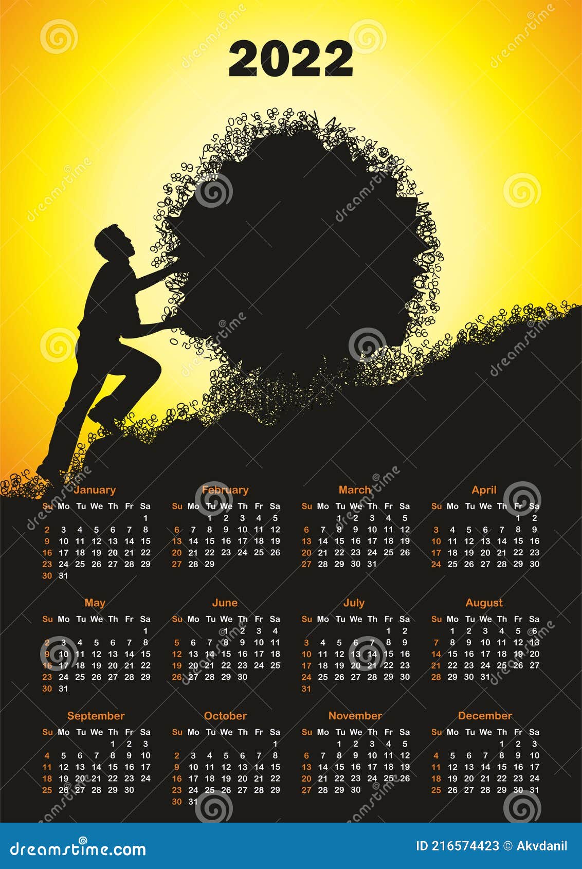 Calendar 2022-2023 Vector Template, Lettering Calendar, Memphis Style