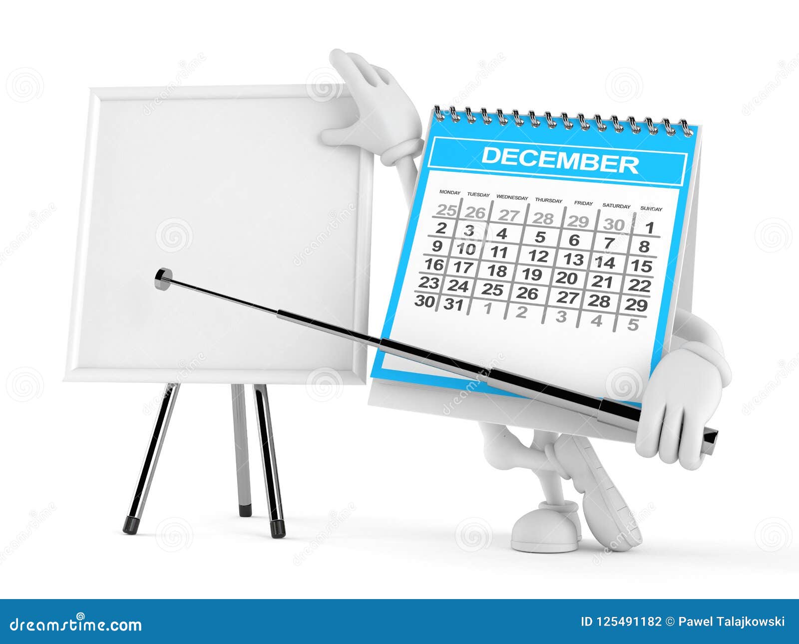 Calendar Character with Blank Whiteboard Stock Illustration