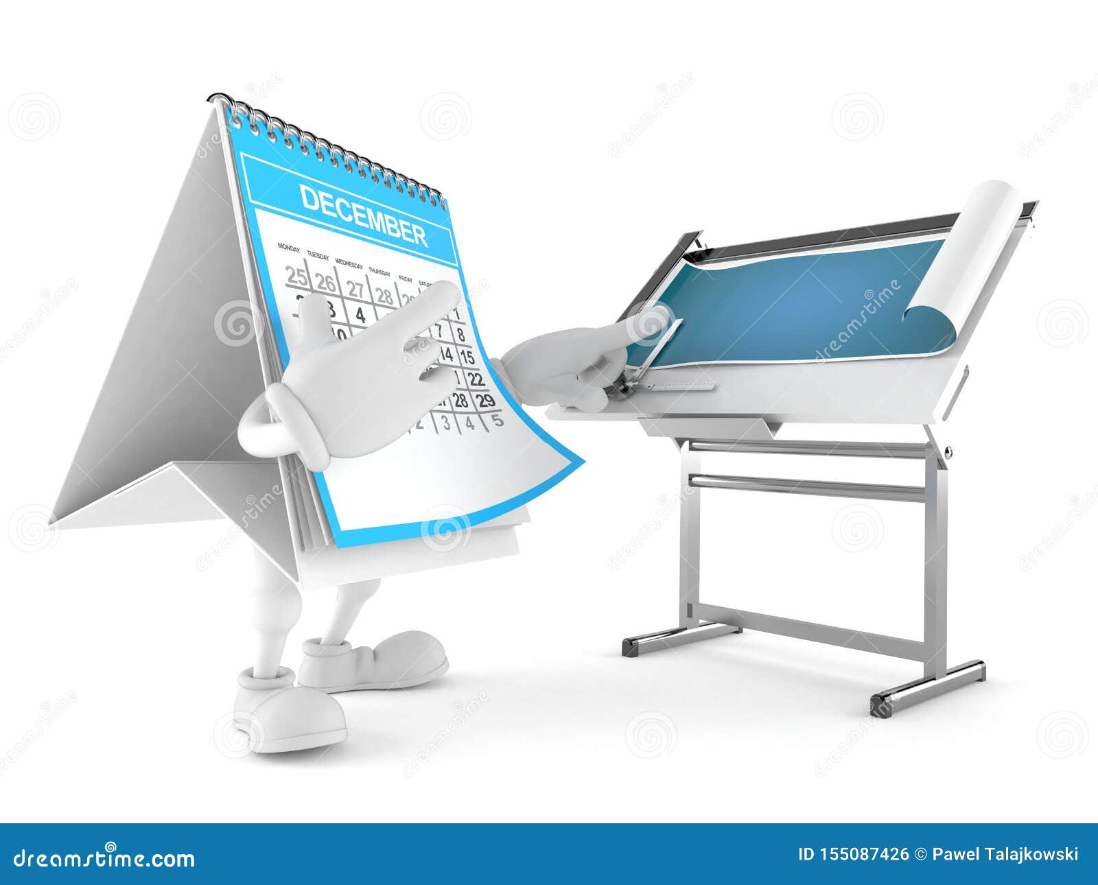 Calendar Character with Blueprint Stock Illustration Illustration of