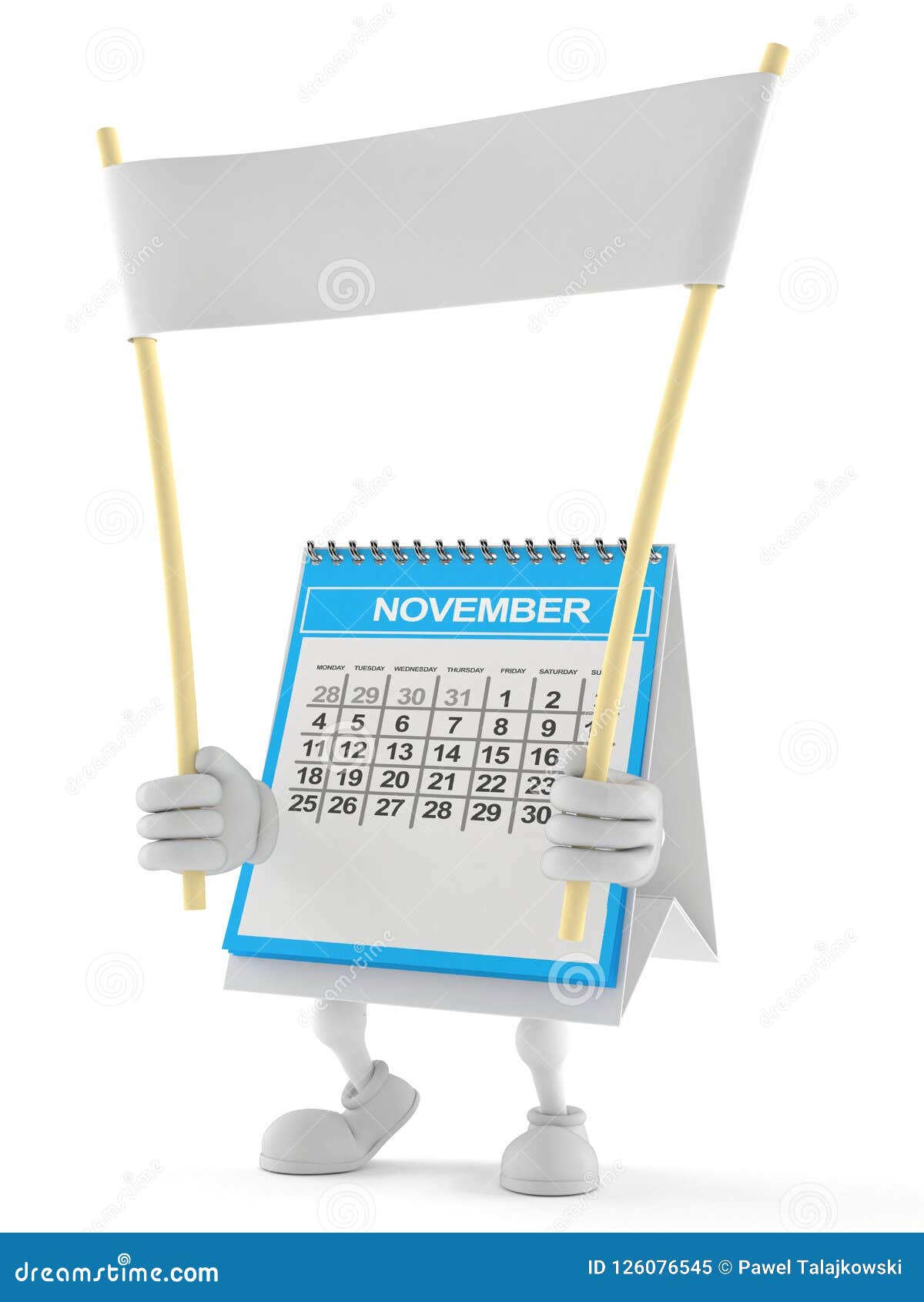 Calendar Character Holding Blank Banner Stock Illustration
