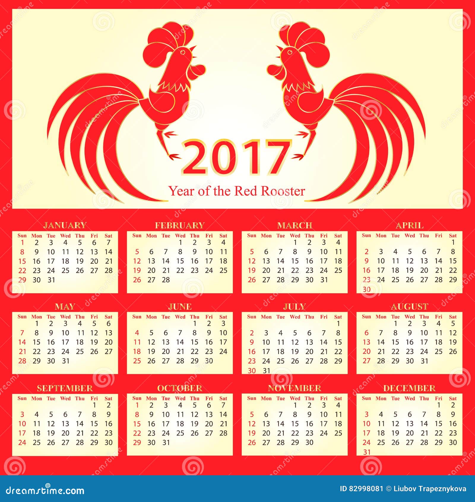 calendar-2017-chinese-new-year-of-the-fire-rooster-stock-vector