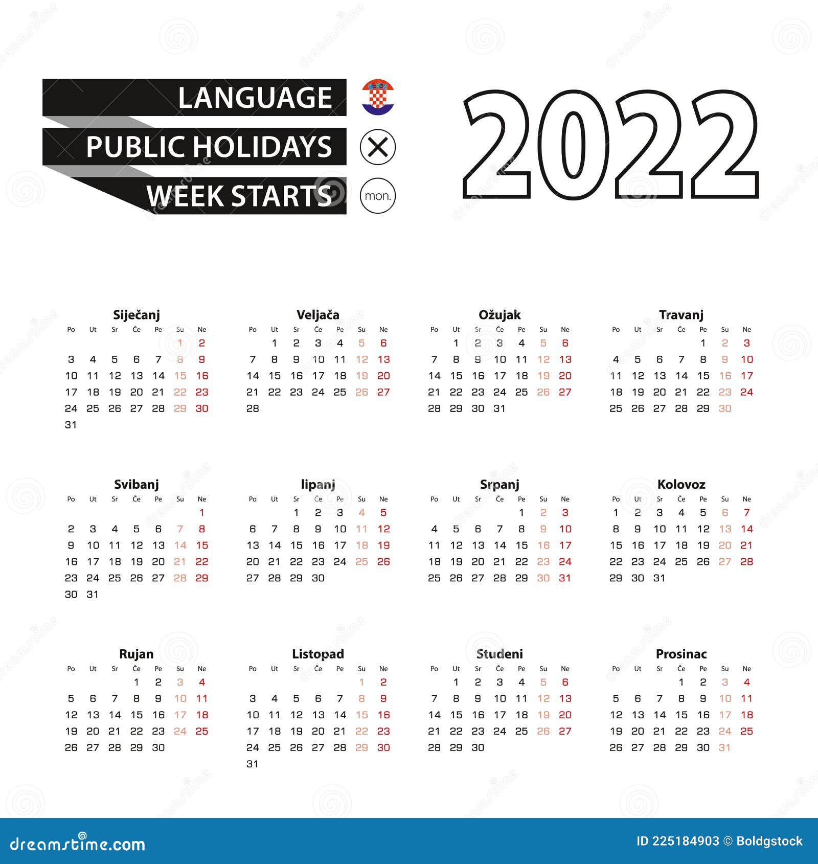 Fall 2022 Ut Calendar Calendar 2022 In Croatian Language, Week Starts On Monday Stock Vector -  Illustration Of Monday, Grid: 225184903
