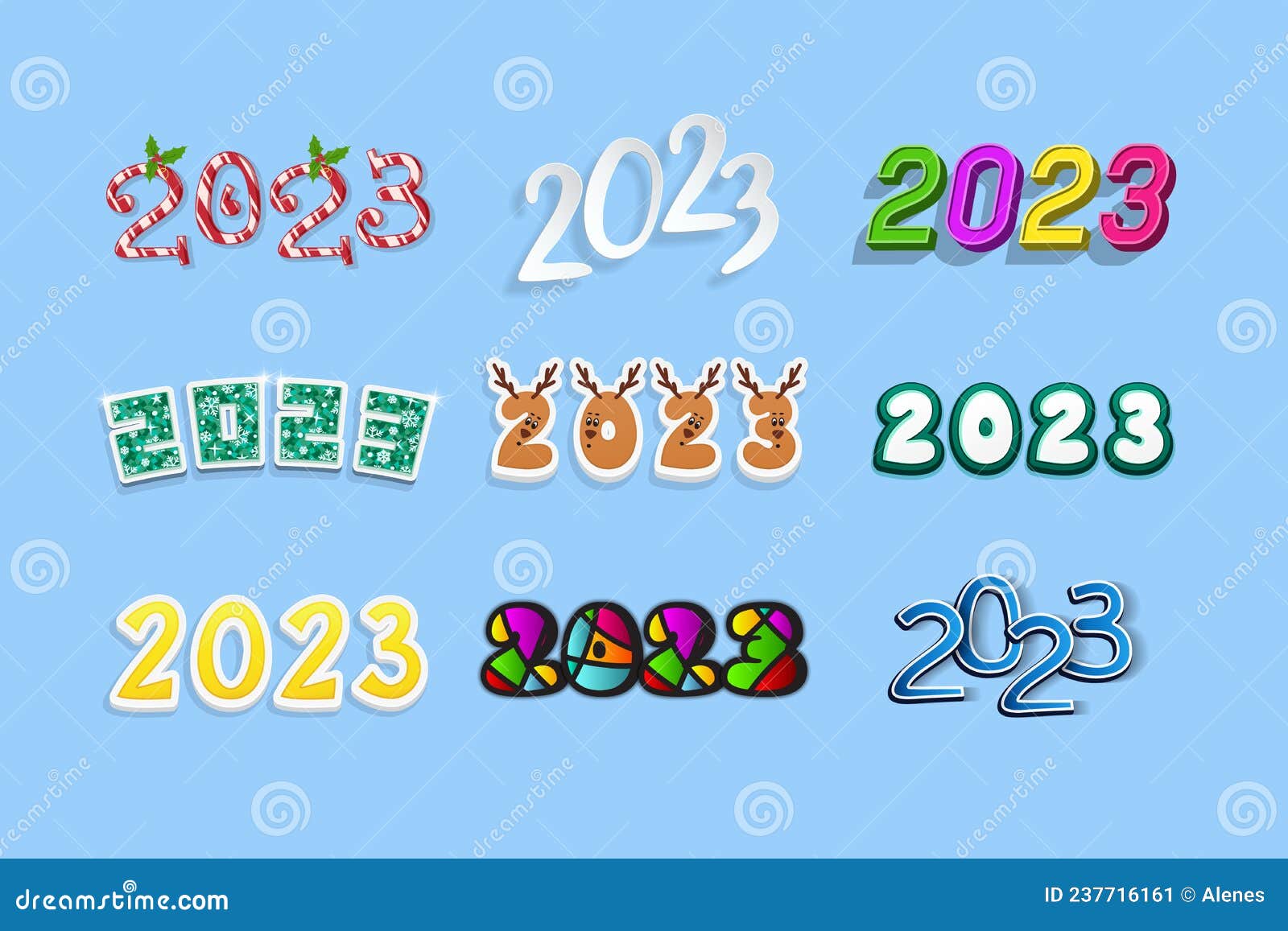 Calendar Date 2023 Number Design Template Set Multicolor on Blue
